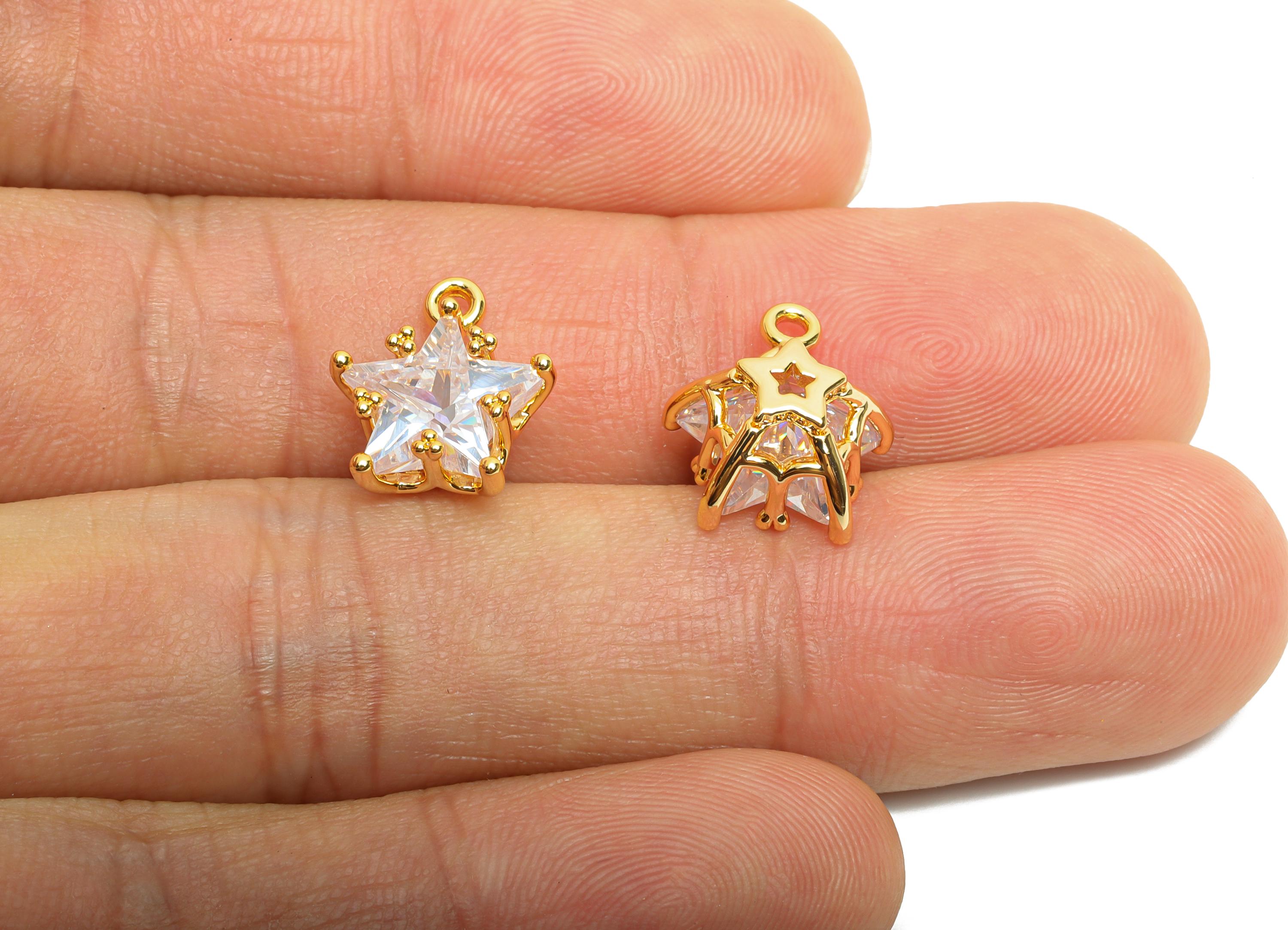 Brass Star Crystal Charms - Shimmering Celestial Star Charms - Gold Jewelry Accessory - 18K Real Gold Plated - 11.5x10.9x7.55mm - RGP10485 - DOMEDBAZAAR
