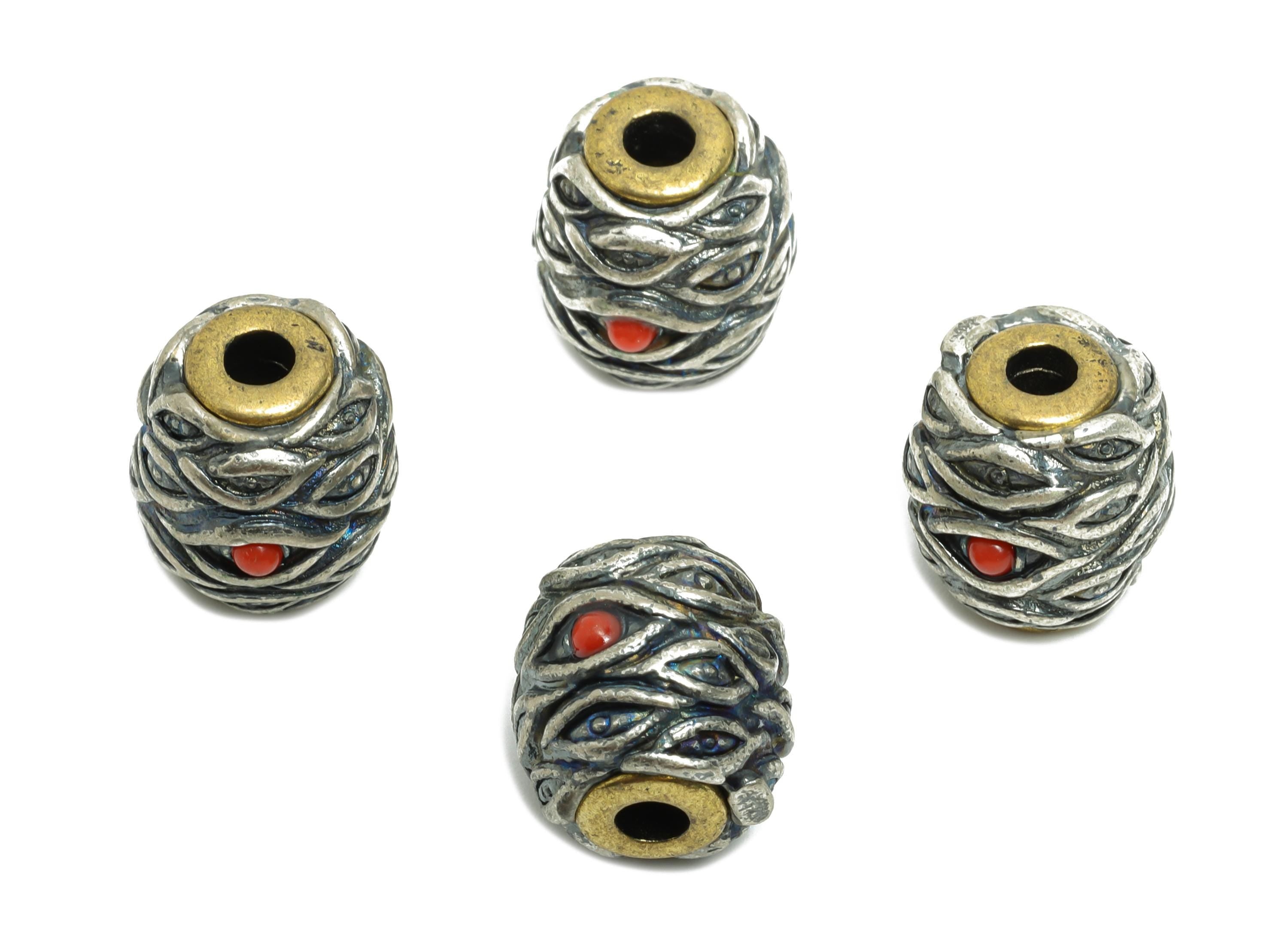 Brass Evil Eye Bead - Mystical Eye Spacer Bead - Vintage Textured Eye Bead - Bead for DIY Bracelets - Silver Argent - 11x11x10mm - RGP10732 - DOMEDBAZAAR