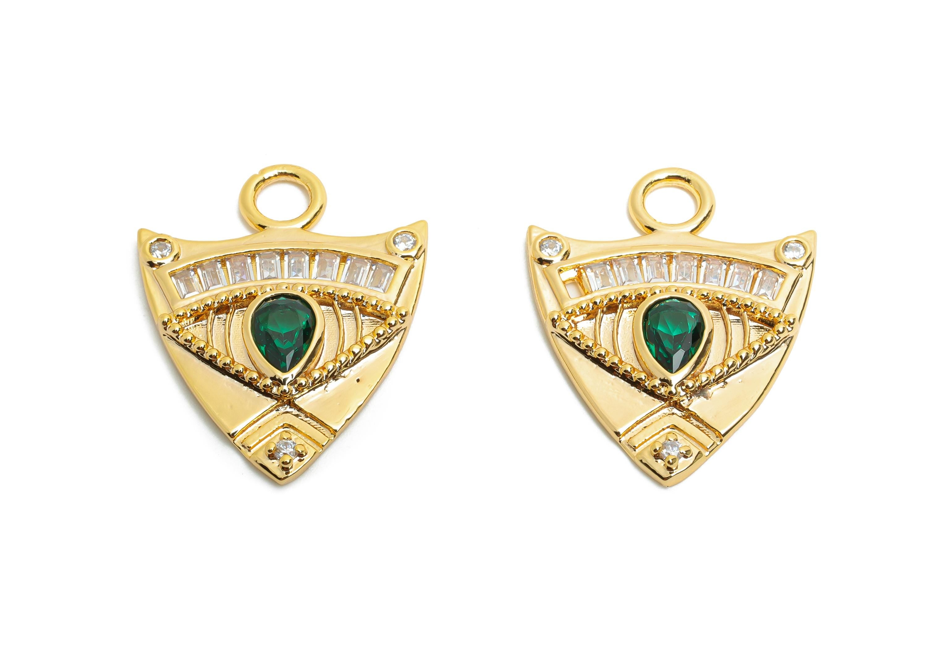 Gold Evil Eye Crystal Charms - Hammered Brass Geometric Charms - Mystical Gold Jewelry - 18K Real Gold Plated - 28.57x18x2.82mm - RGP10479 - DOMEDBAZAAR