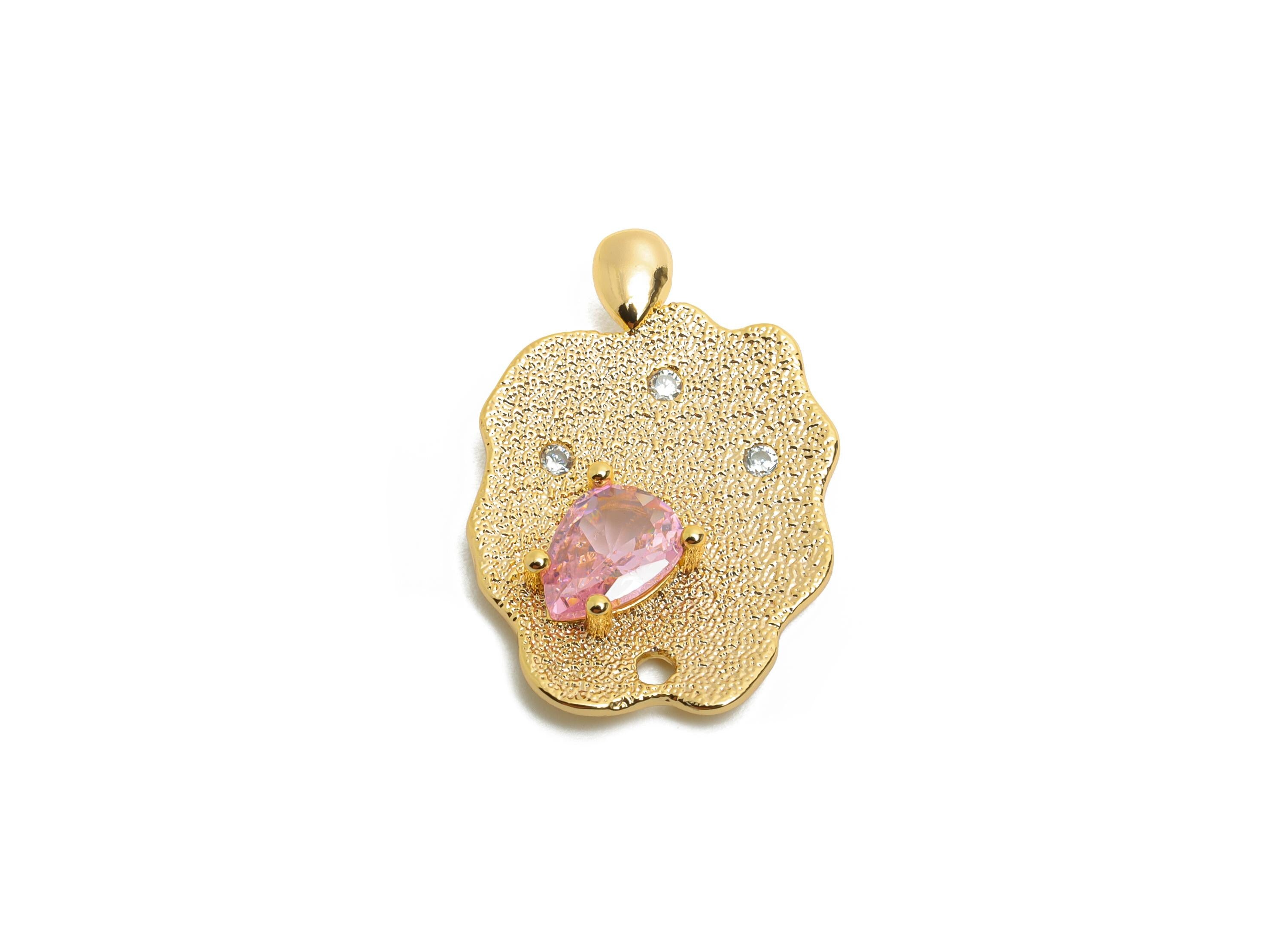 Gold Teardrop Pendant - Brass Sparking Crystal Charm - Modern  Irregular Gold Pendant - 18K Real Gold Plated - 22.8x15.2x3.2mm - RGP10491 - DOMEDBAZAAR