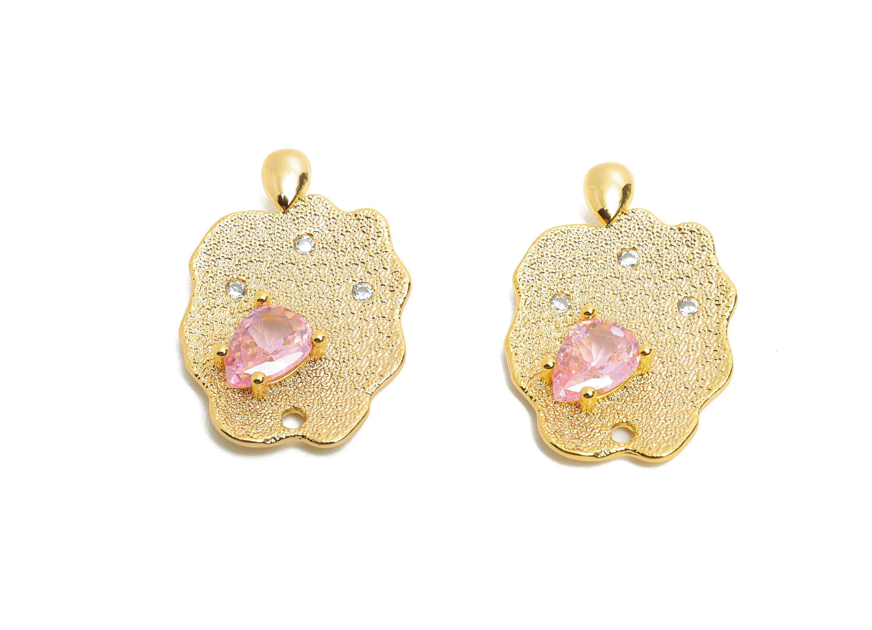 Gold Teardrop Pendant - Brass Sparking Crystal Charm - Modern  Irregular Gold Pendant - 18K Real Gold Plated - 22.8x15.2x3.2mm - RGP10491 - DOMEDBAZAAR
