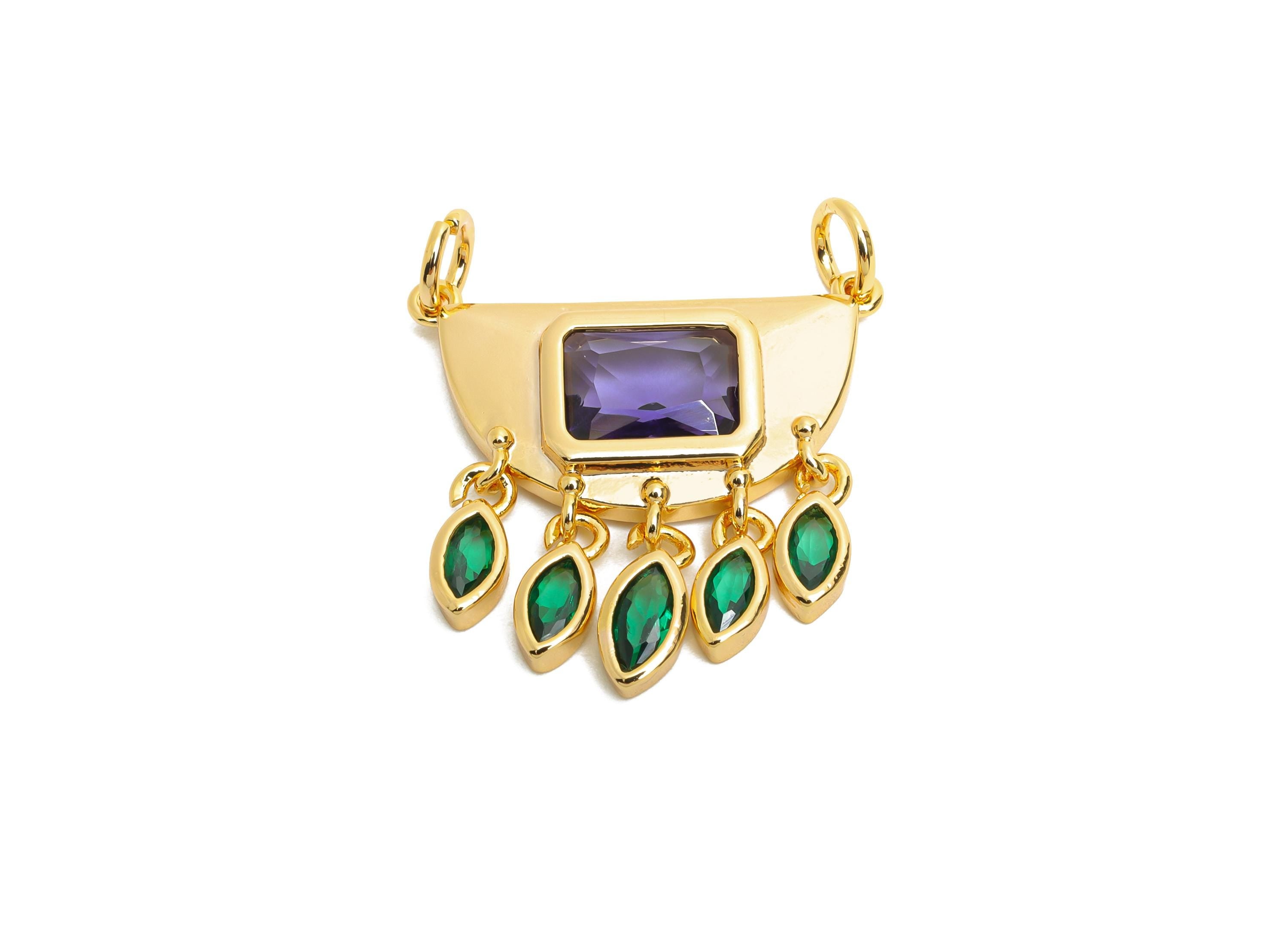 Brass Geometric Crystal Charms - Dangling Purple and Pink Charm - Fashionable Drop Charm - 18K Real Gold Plated - 22x22x3.09mm - RGP10464 - DOMEDBAZAAR