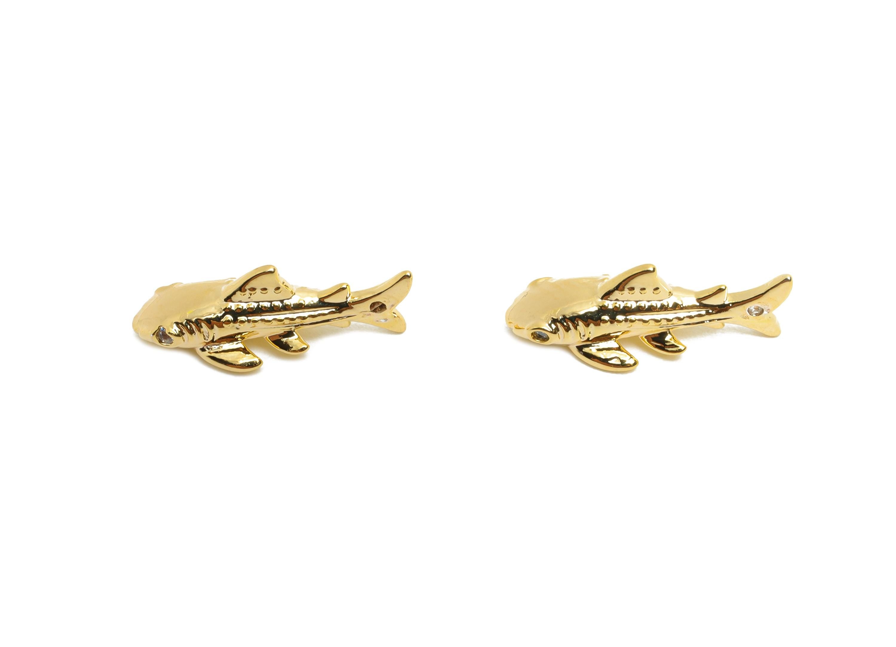 Brass Fish Charms - Dainty Gold Marine Bracelet Charms - Minimalist Jewelry Component - 18K Real Gold Plating - 14.86x6.3x5.76mm - RGP10477 - DOMEDBAZAAR