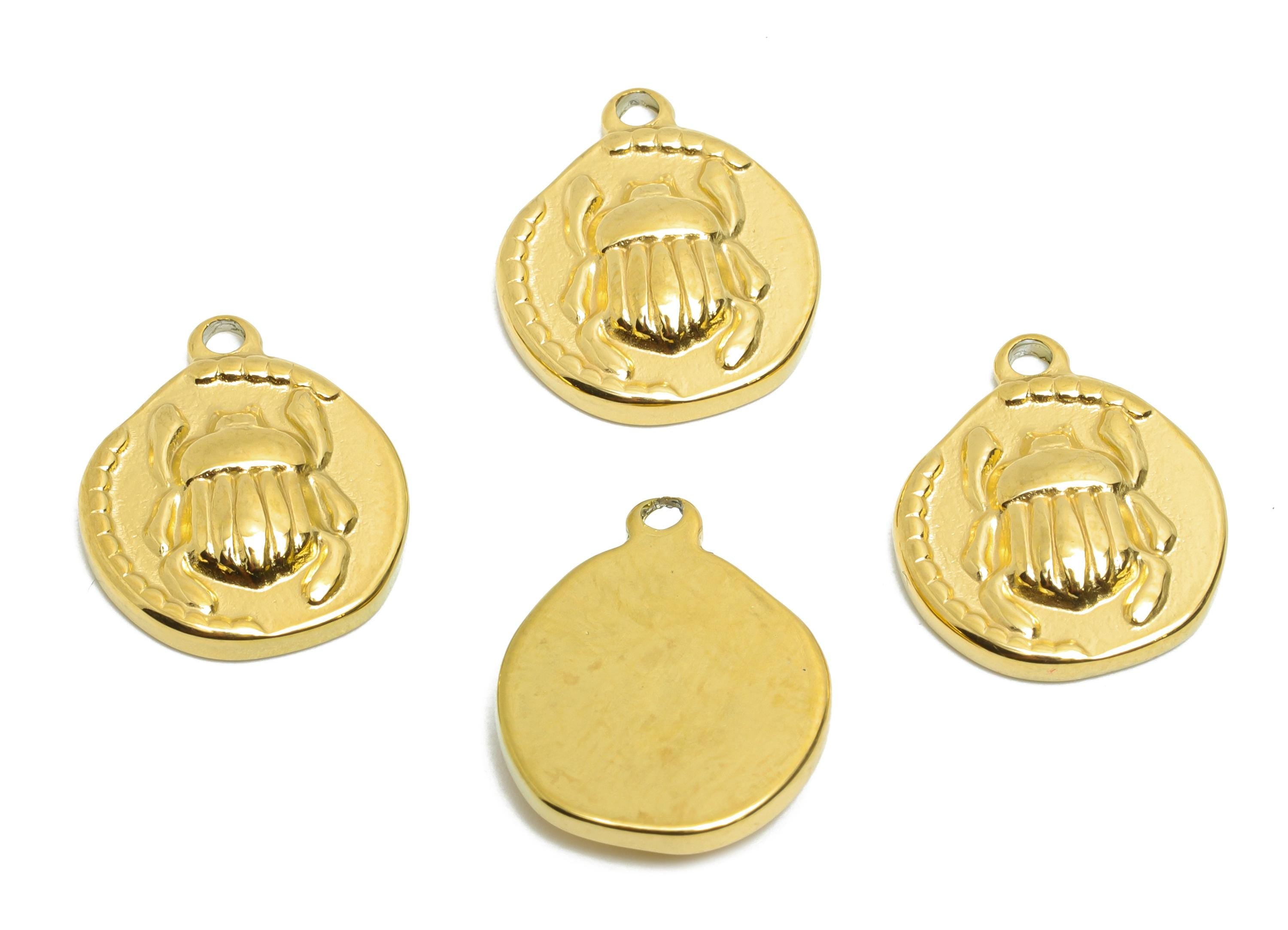 Stainless Steel Beetle Charms - Textured Insect Pendant for Necklace - 316L Stainless Steel - Steel Accessory - 16.21x13.33x3.15mm - SS1652 - DOMEDBAZAAR