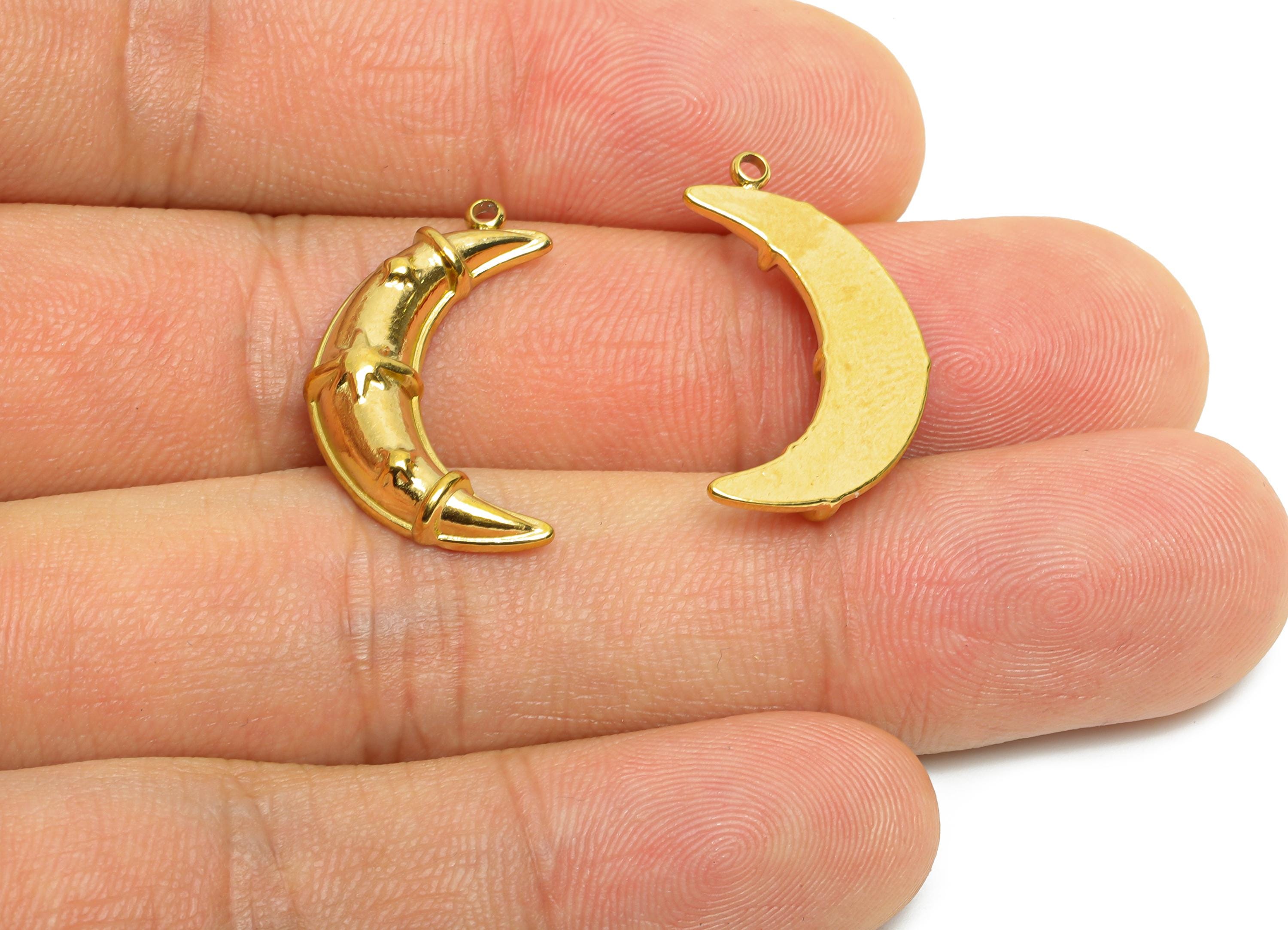Stainless Steel Crescent Charm - Modern Celestial Moon and Star Charm - 316L Stainless Steel - Mystical Jewelry - 23.65x13.9x4.13mm - SS1606 - DOMEDBAZAAR