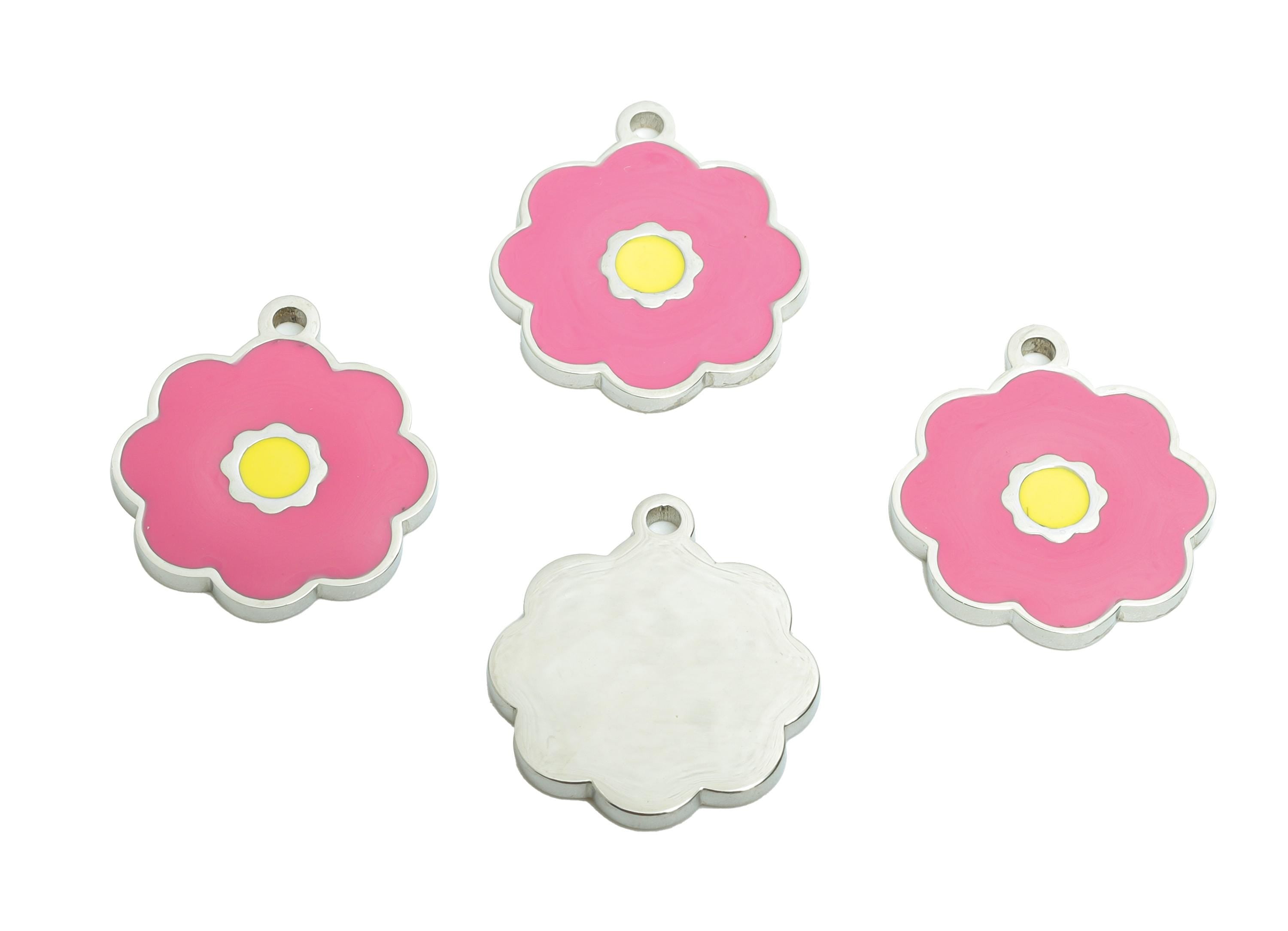 Stainless Steel Daisy Charms - Enamel Pink Flower Pendant - Bright Pink Enamel Charm - Whimsical Jewelry Accessory - 16.24x14x1mm - SS1634 - DOMEDBAZAAR