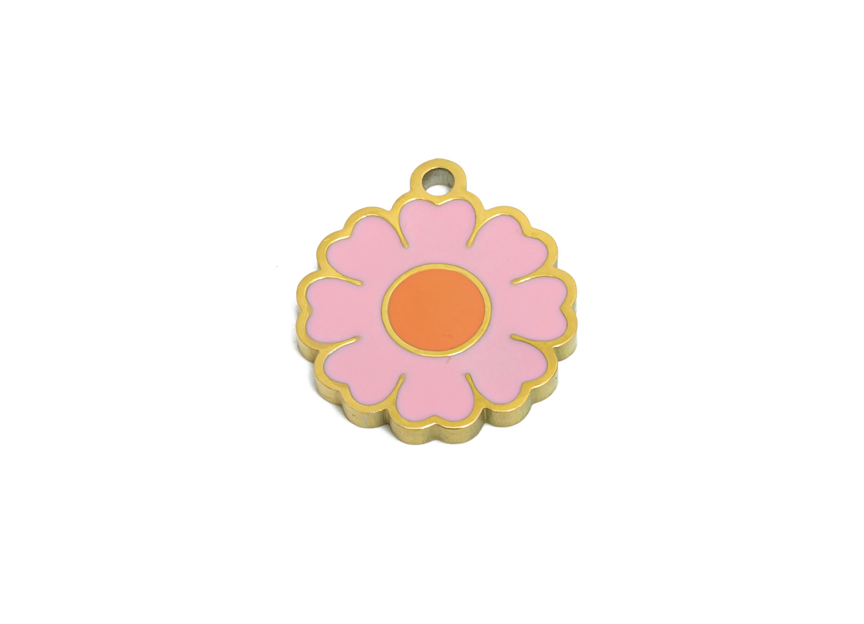 Stainless Steel Daisy Charm - Enamel Flower Botanical Charm for Bracelet - 316L Stainless Steel - Steel Jewelry - 13.8x12.2x1.32mm - SS1623 - DOMEDBAZAAR