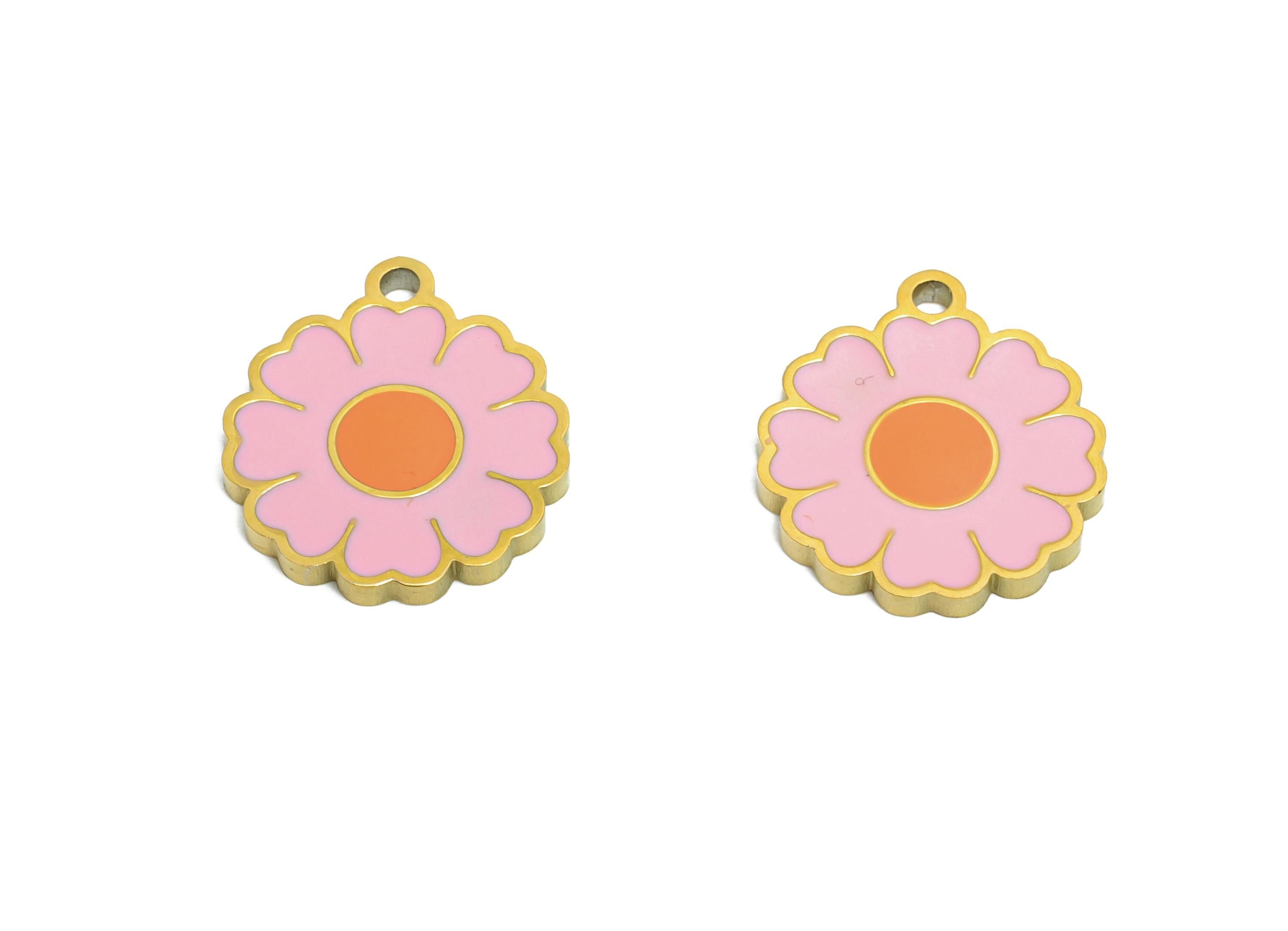Stainless Steel Daisy Charm - Enamel Flower Botanical Charm for Bracelet - 316L Stainless Steel - Steel Jewelry - 13.8x12.2x1.32mm - SS1623 - DOMEDBAZAAR