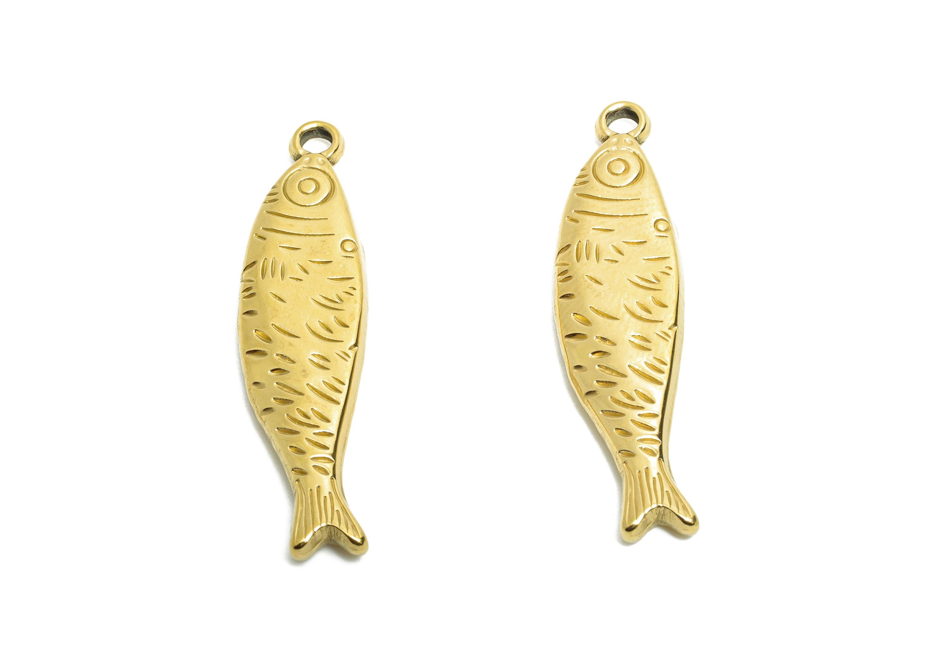 Stainless Steel Fish Charms - Textured Marine Fish Pendant - 316L Stainless Steel - Minimalist Steel Finding - 40.57x10.37x3.63mm - SS1609 - DOMEDBAZAAR