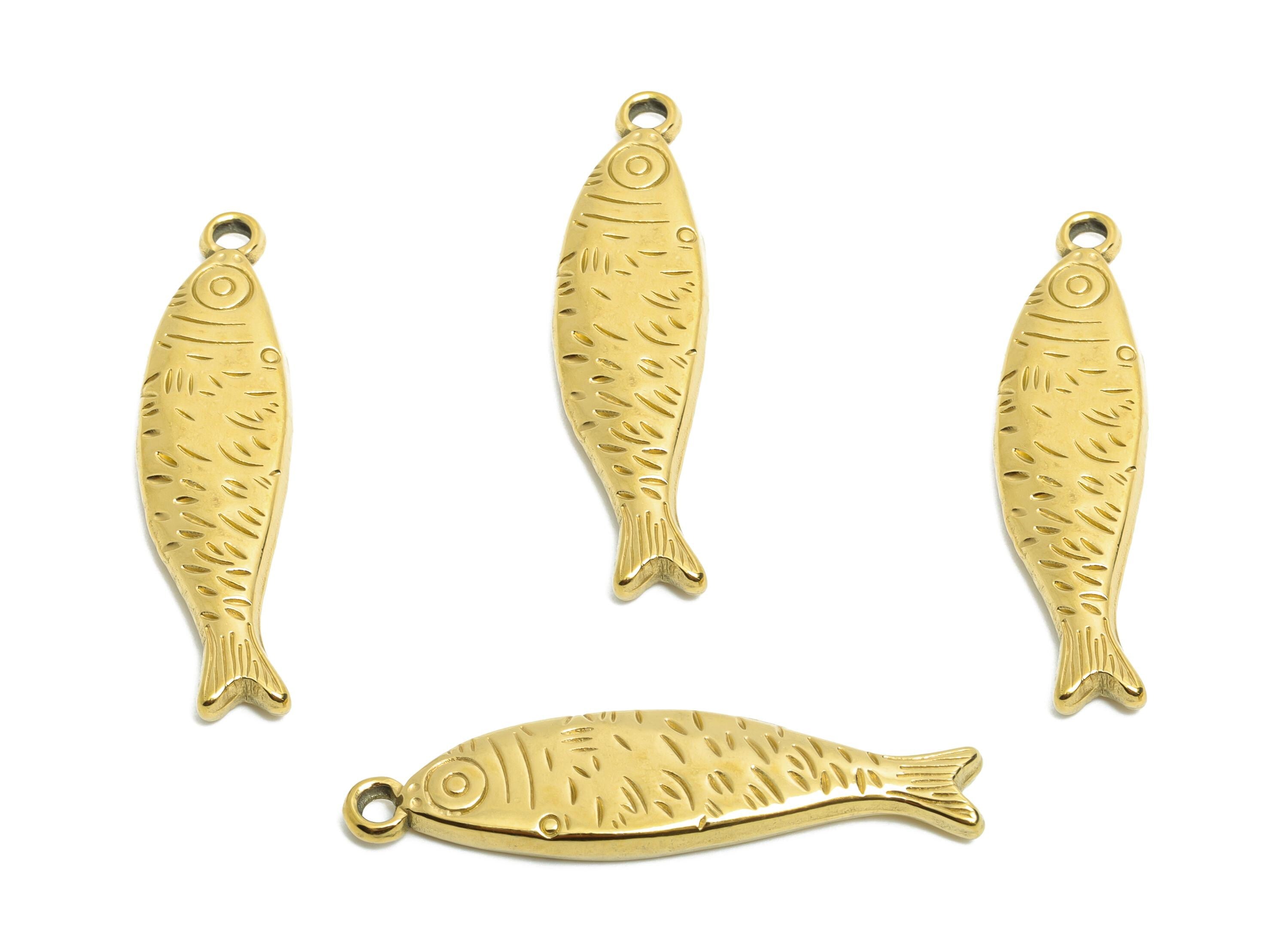 Stainless Steel Fish Charms - Textured Marine Fish Pendant - 316L Stainless Steel - Minimalist Steel Finding - 40.57x10.37x3.63mm - SS1609 - DOMEDBAZAAR