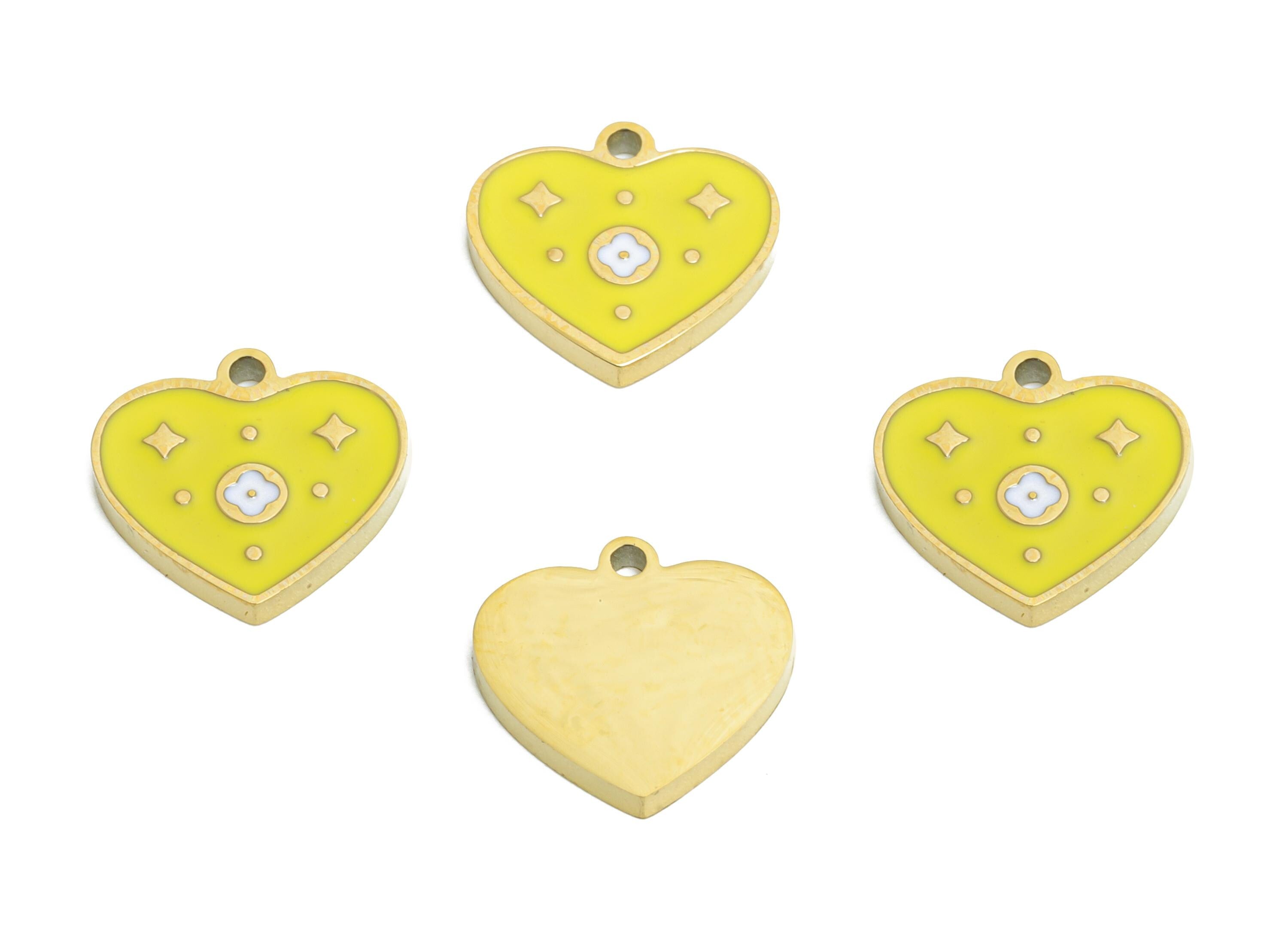 Stainless Steel Heart Charm - Enamel Green Heart Charm for Bracelet - Minimalist Colorful Pendant - Steel Jewelry - 9x10x1.37mm - SS1639 - DOMEDBAZAAR