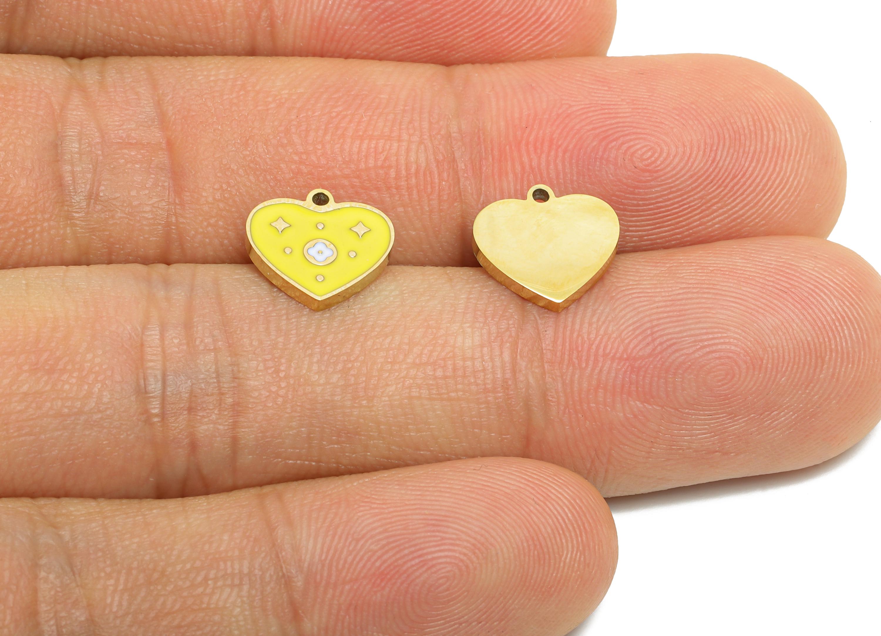 Stainless Steel Heart Charm - Enamel Green Heart Charm for Bracelet - Minimalist Colorful Pendant - Steel Jewelry - 9x10x1.37mm - SS1639 - DOMEDBAZAAR