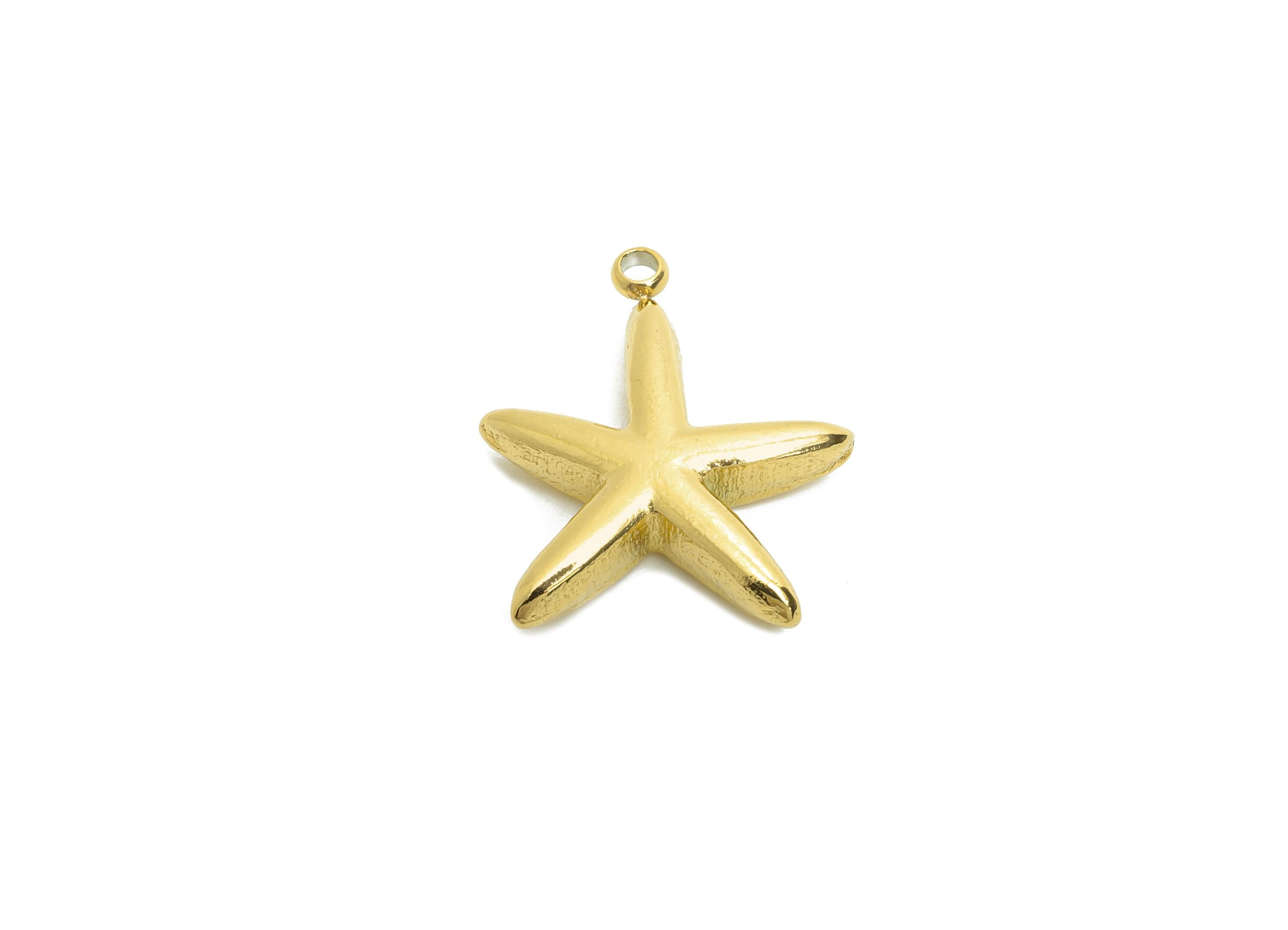 Stainless Steel Starfish Charms - Minimalist Marine Life Pendant - 316L Stainless Steel - Steel Jewelry Accessory - 17.7x14.7x3.9mm - SS1647 - DOMEDBAZAAR