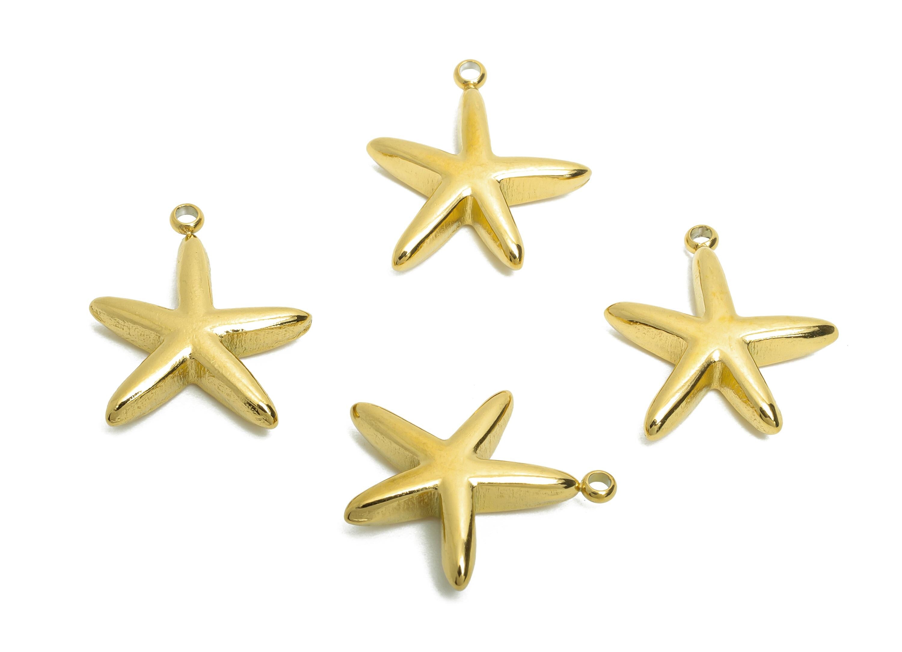 Stainless Steel Starfish Charms - Minimalist Marine Life Pendant - 316L Stainless Steel - Steel Jewelry Accessory - 17.7x14.7x3.9mm - SS1647 - DOMEDBAZAAR