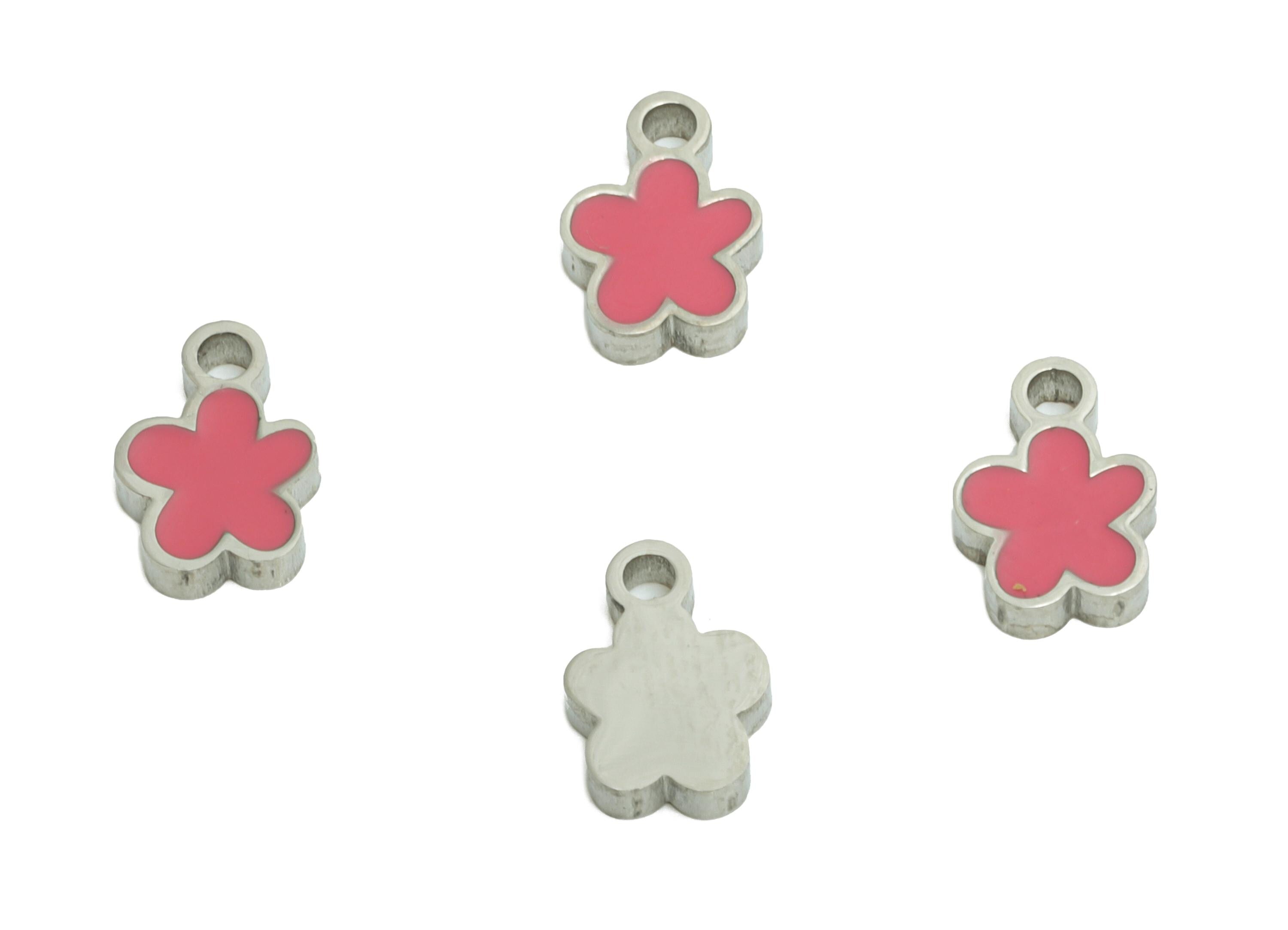Stainless Steel Floral Charms - Dainty Enamel Tiny Charm - Modern Flower Summer Pendant - Artistic Flower Jewelry  - 6.71x4x1mm - SS1603 - DOMEDBAZAAR