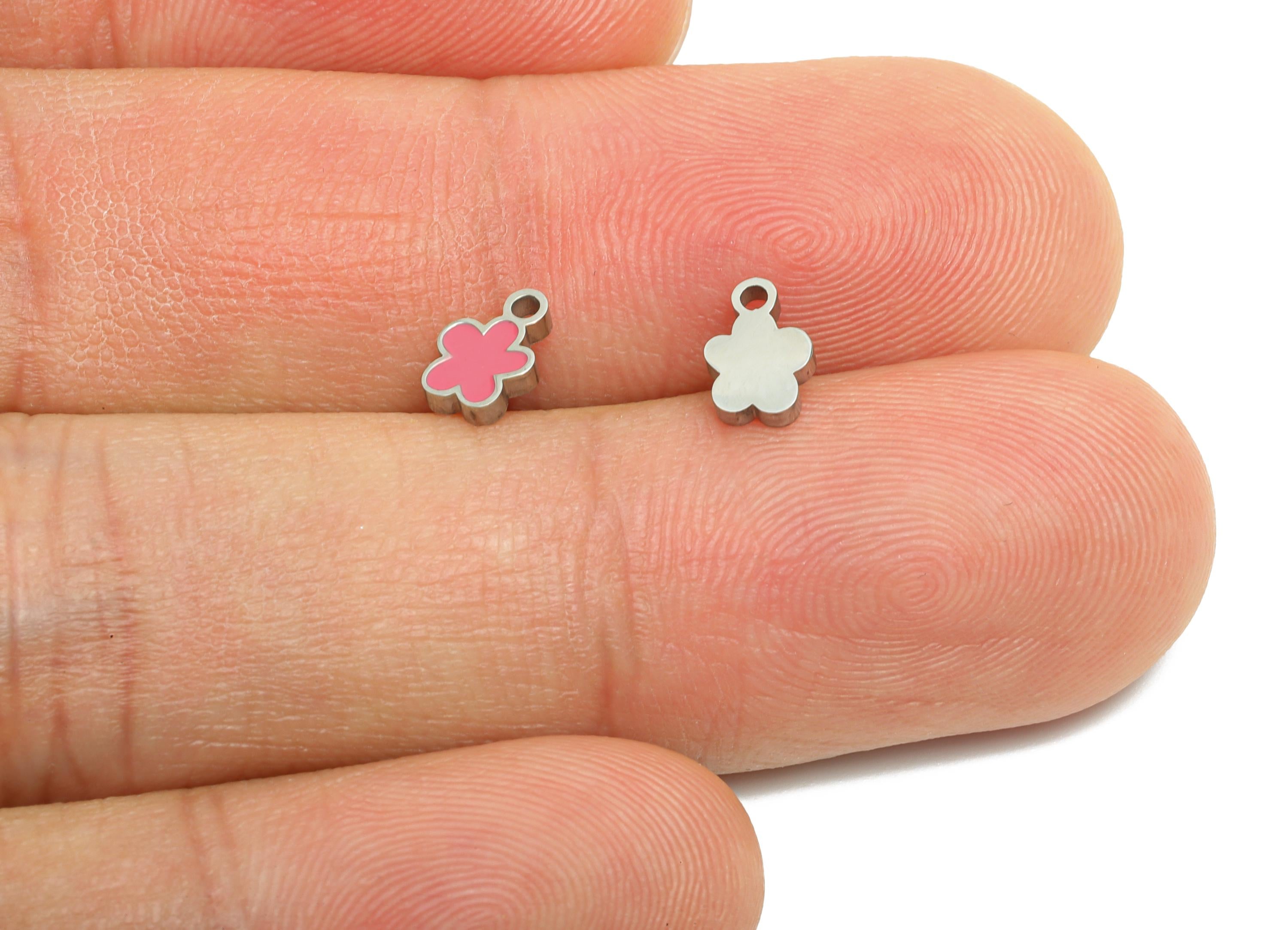 Stainless Steel Floral Charms - Dainty Enamel Tiny Charm - Modern Flower Summer Pendant - Artistic Flower Jewelry  - 6.71x4x1mm - SS1603 - DOMEDBAZAAR