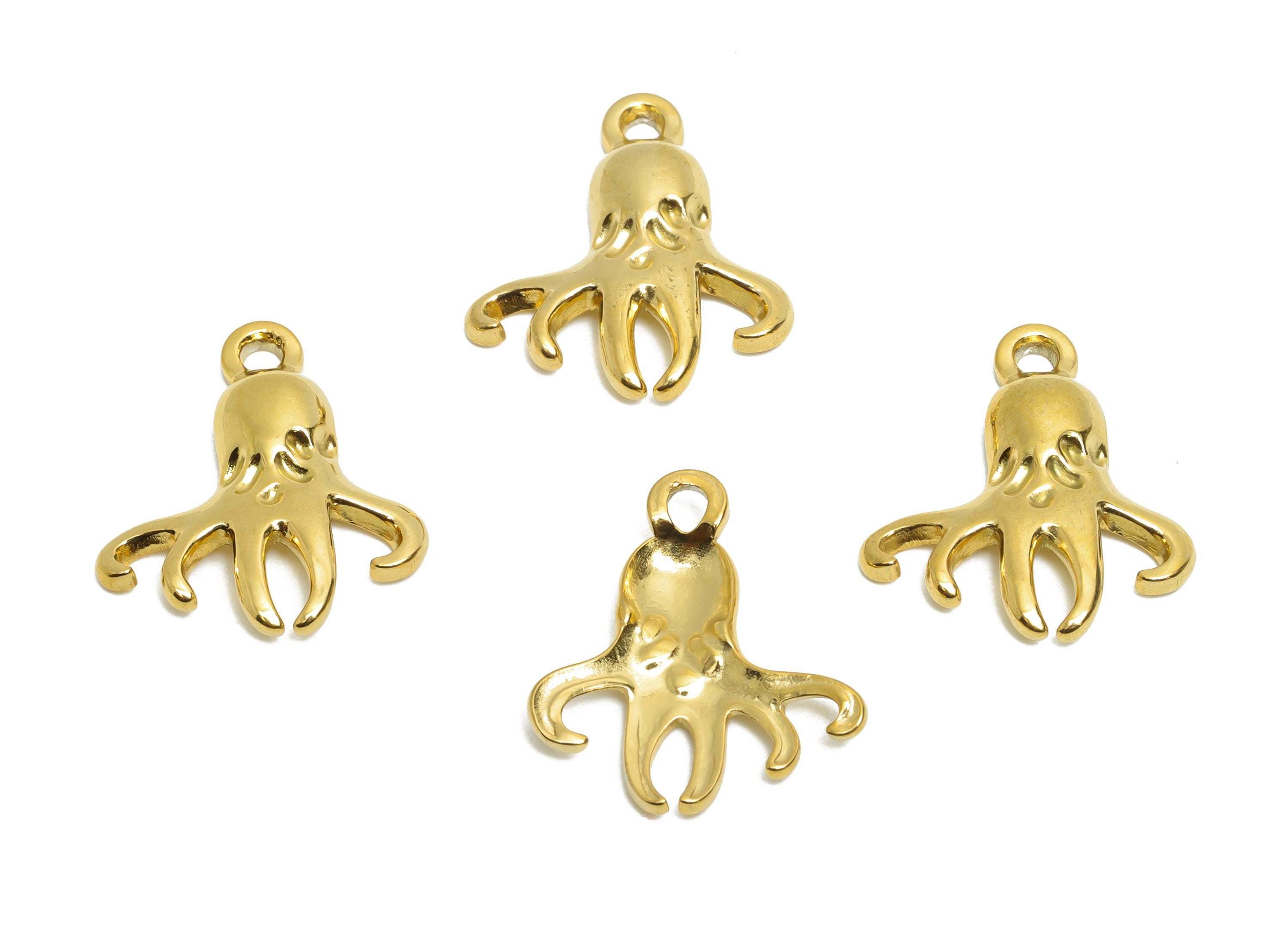 Stainless Steel Octopus Charms - Textured Marine Life Pendant - Modern Octopus Pendant - Minimalist Steel Finding - 18x15x2mm - SS1625 - DOMEDBAZAAR