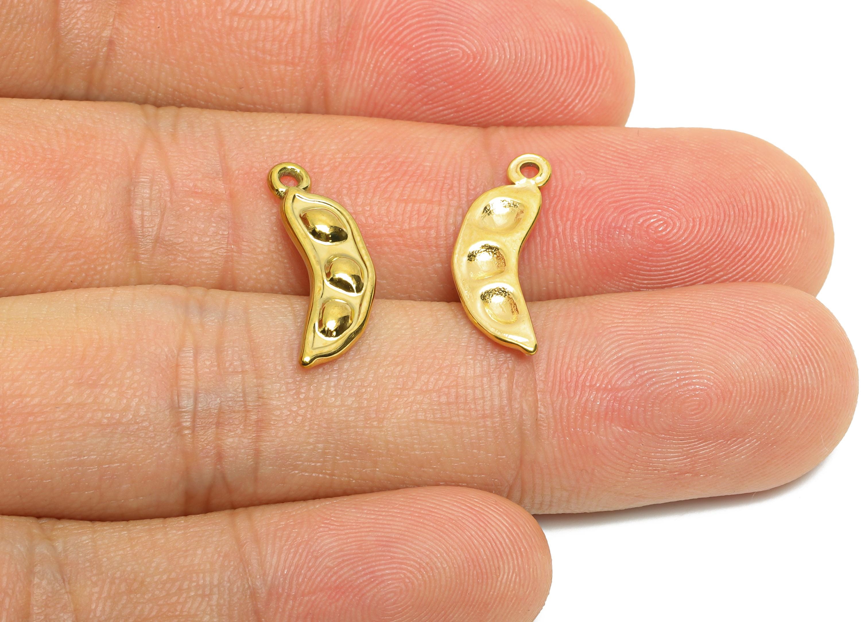Stainless Steel Peapod Charms - Textured Pea Pod Pendant - Modern Vegetable Pendant - Minimalist Steel Jewelry - 19x6.9x1.96mm - SS1626 - DOMEDBAZAAR