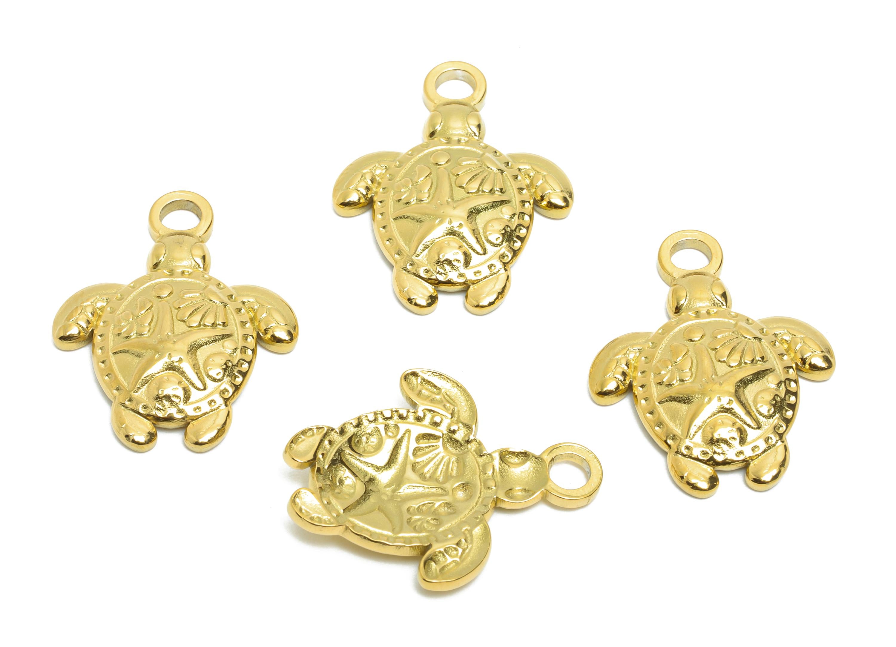 Steel Turtle Charms - Marine Animal Pendant - Sea Turtle Pendant - Stainless Steel Nautical Starfish and Seashell - 22x18x3.2mm - SS1651 - DOMEDBAZAAR