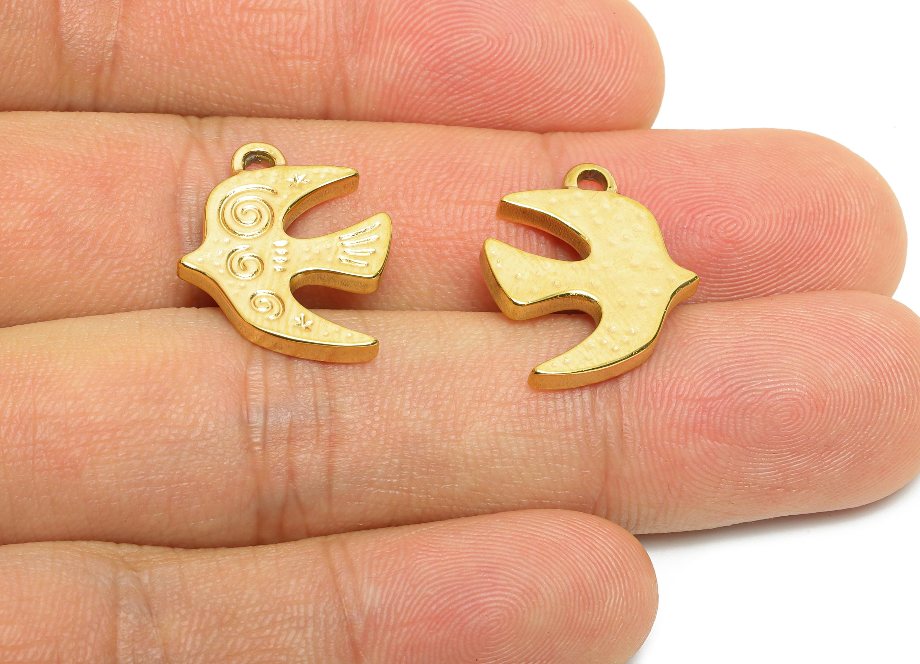 Steel Bird Charm - Artistic Bird Pendant - Modern Swirl Pattern Bird Pendant - Whimsical Handcrafted Jewelry Pendant - 21x16x2.18mm - SS1653 - DOMEDBAZAAR