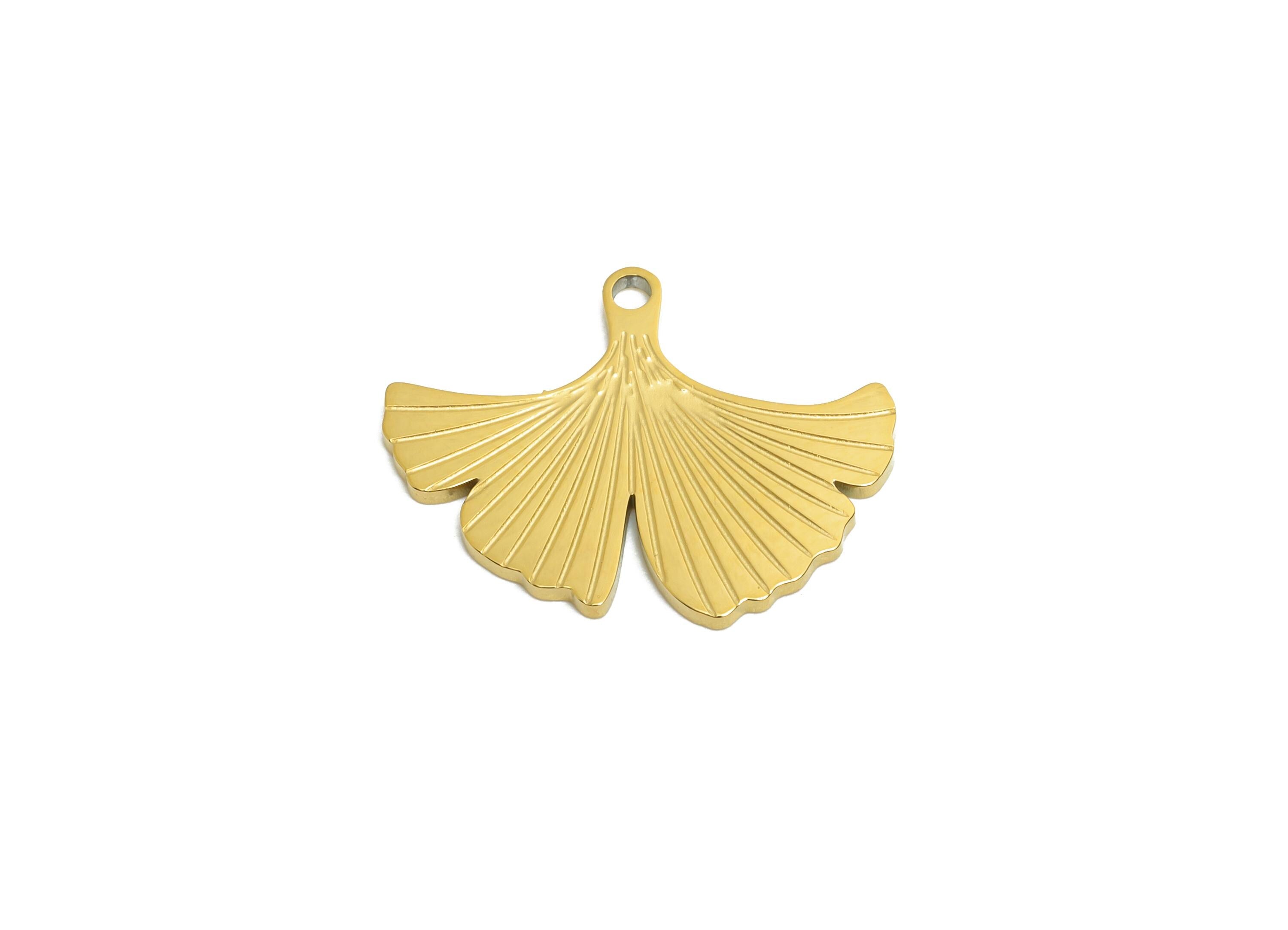 Steel Ginkgo Leaf Charm - Ginkgo Biloba Pendant - Minimalist Leaf Jewelry - Stainless Steel Textured Ginkgo Jewelry - 13x16x1mm - SS1604 - DOMEDBAZAAR