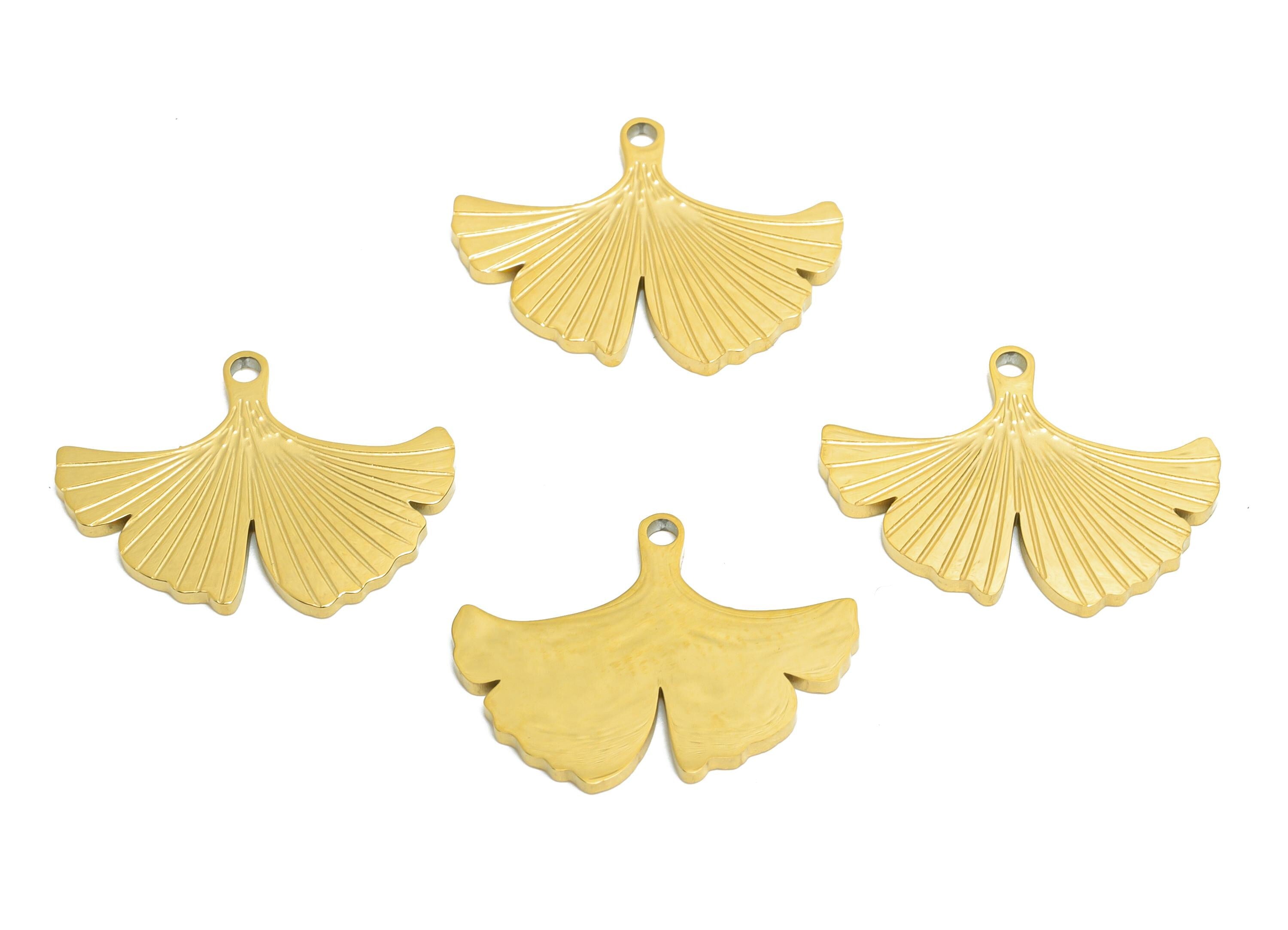 Steel Ginkgo Leaf Charm - Ginkgo Biloba Pendant - Minimalist Leaf Jewelry - Stainless Steel Textured Ginkgo Jewelry - 13x16x1mm - SS1604 - DOMEDBAZAAR