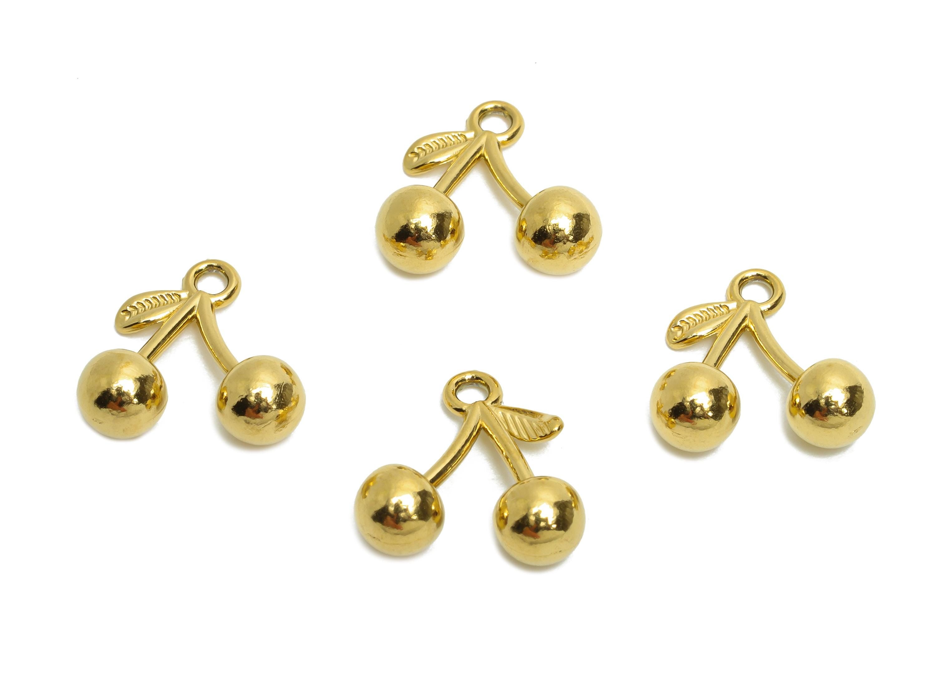 Stainless Steel Cherry Charms - Double Cherry Pendant - Minimalist Fruit Jewelry - Steel Textured Cherry Jewelry - 11x11.47x4.51mm - SS1628 - DOMEDBAZAAR