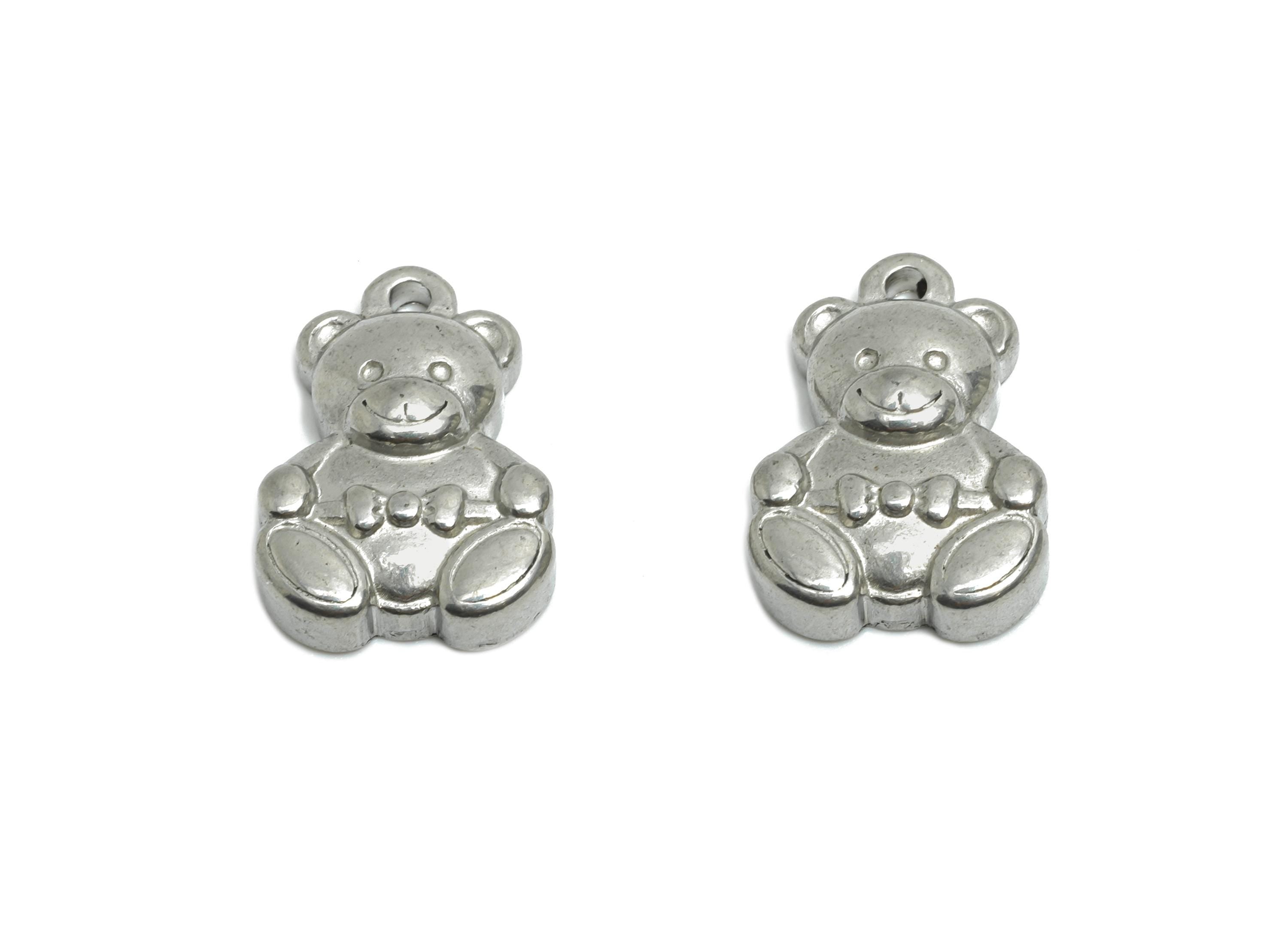 Stainless Steel Bear Charms - Textured Animal Pendant for Necklace - 304 Stainless Steel - Steel Jewelry Accessory - 14.6x10x3.85mm - SS2010 - DOMEDBAZAAR