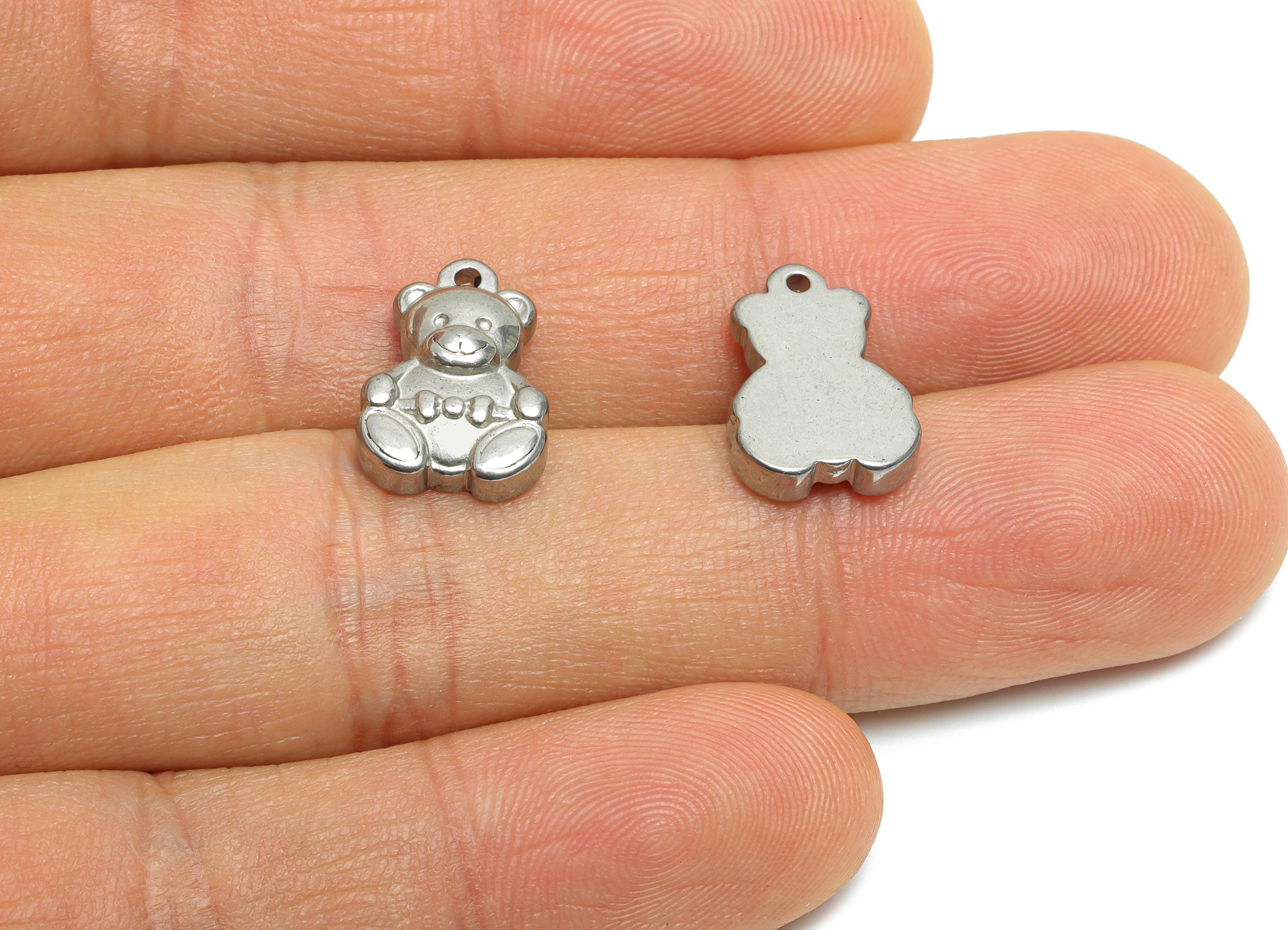 Stainless Steel Bear Charms - Textured Animal Pendant for Necklace - 304 Stainless Steel - Steel Jewelry Accessory - 14.6x10x3.85mm - SS2010 - DOMEDBAZAAR