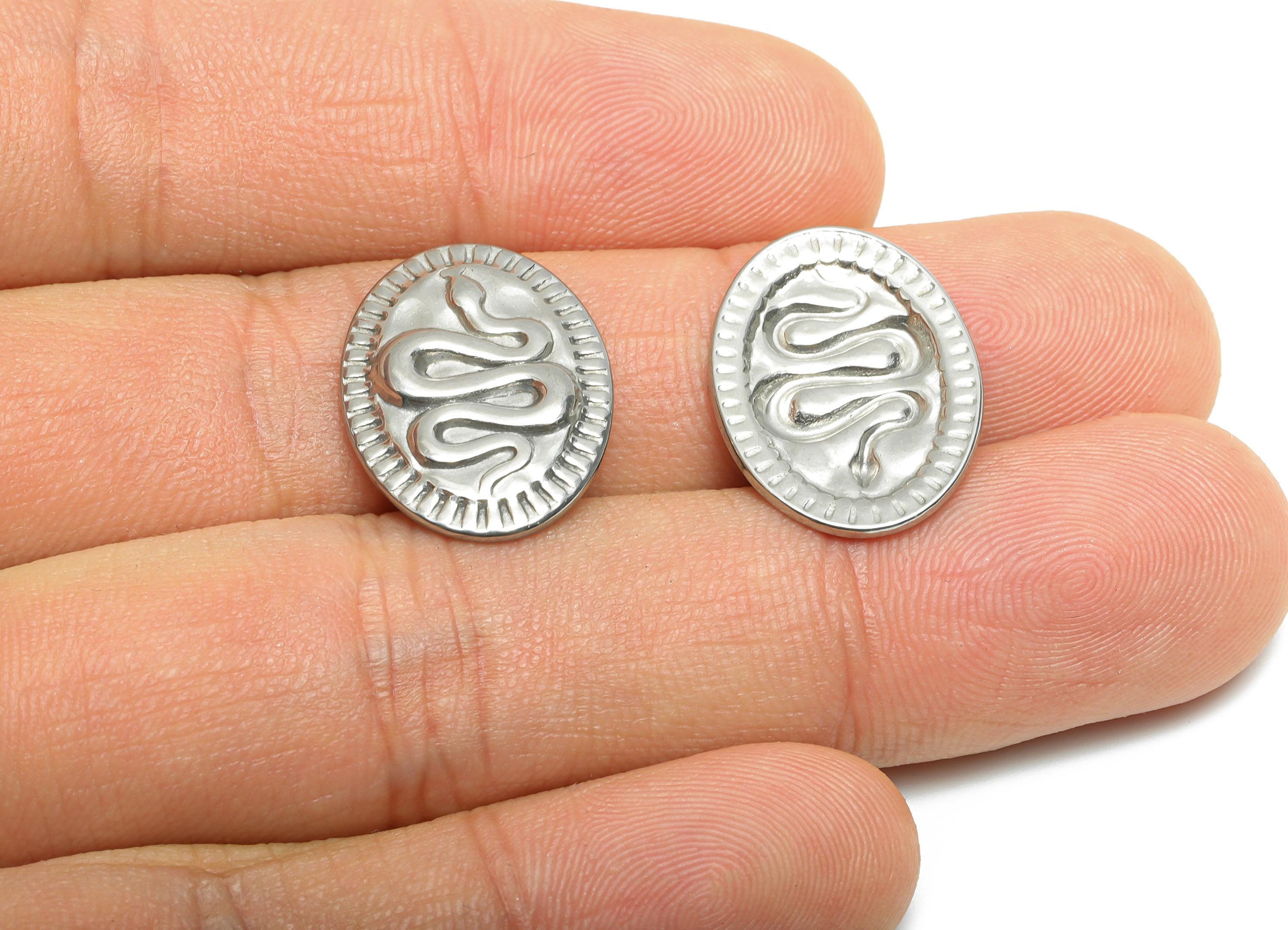 Stainless Steel Snake Charms - Snake Motif Charm - Snake with Sunburst Edge - Engraved Snake Medallion - Steel Jewelry - 20x15x2mm - SS2067 - DOMEDBAZAAR