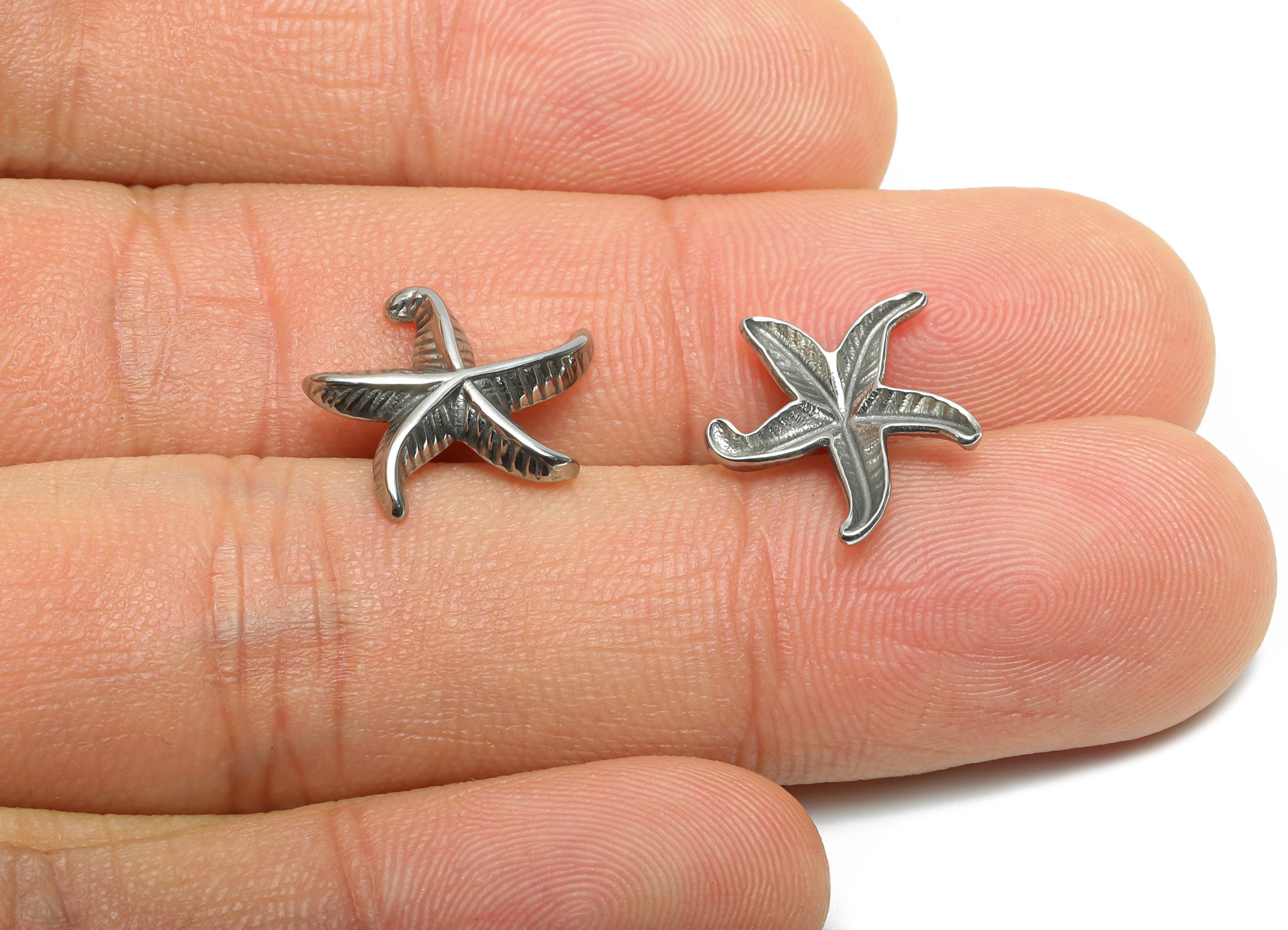 Stainless Steel Starfish Charms - Metallic Marine Starfish Design - 304 Stainless Steel - Sea Life Jewelry Making - 13.8x13.78x2mm - SS1993 - DOMEDBAZAAR