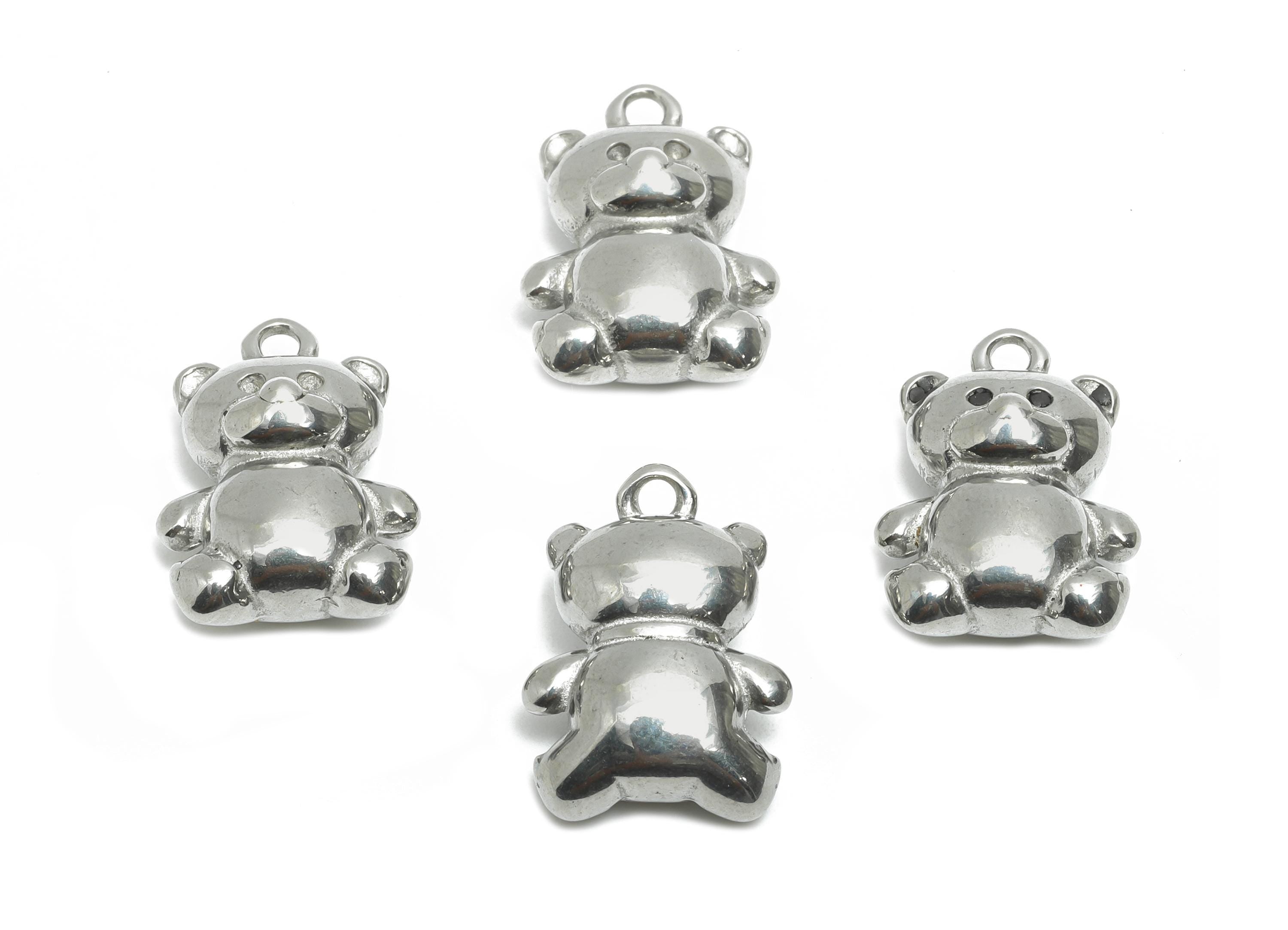 Stainless Steel Bear Charms - Textured Animal Pendant for Necklace - 304 Stainless Steel - Steel Jewelry Accessory - 16.95x12x6.8mm - SS1991 - DOMEDBAZAAR