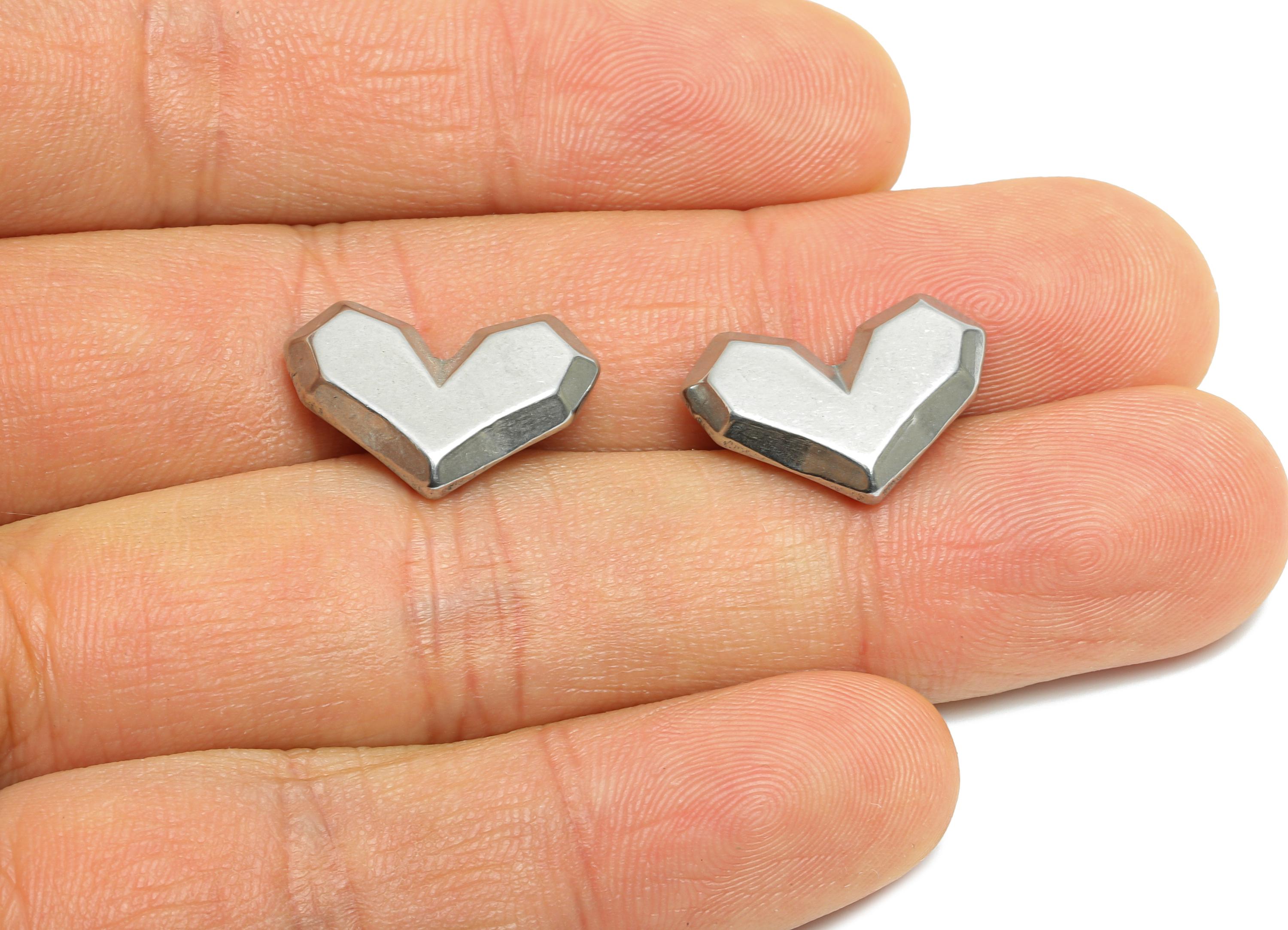 Stainless Steel Heart Charms - Faceted Heart Charm - Minimalist Heart Charm - Romantic Stainless Steel Jewelry - 18.52x13x3.89mm - SS2070 - DOMEDBAZAAR