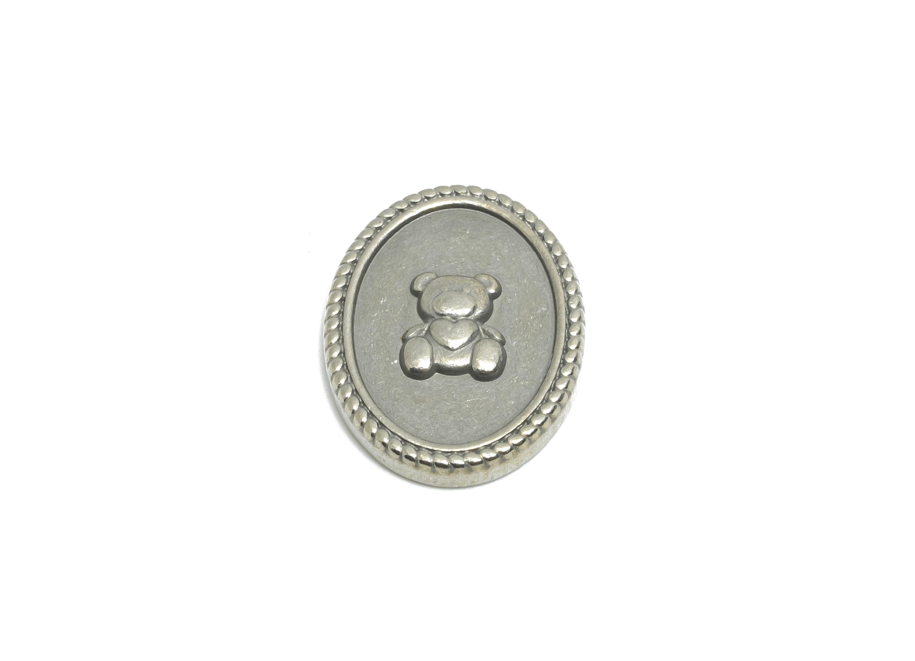Stainless Steel Bear Charms - Oval Bear Motif Charms - Refined Children&#39;s Jewelry Charms - Silver Steel Bear Jewelry - 18x14x2.8mm - SS2088 - DOMEDBAZAAR