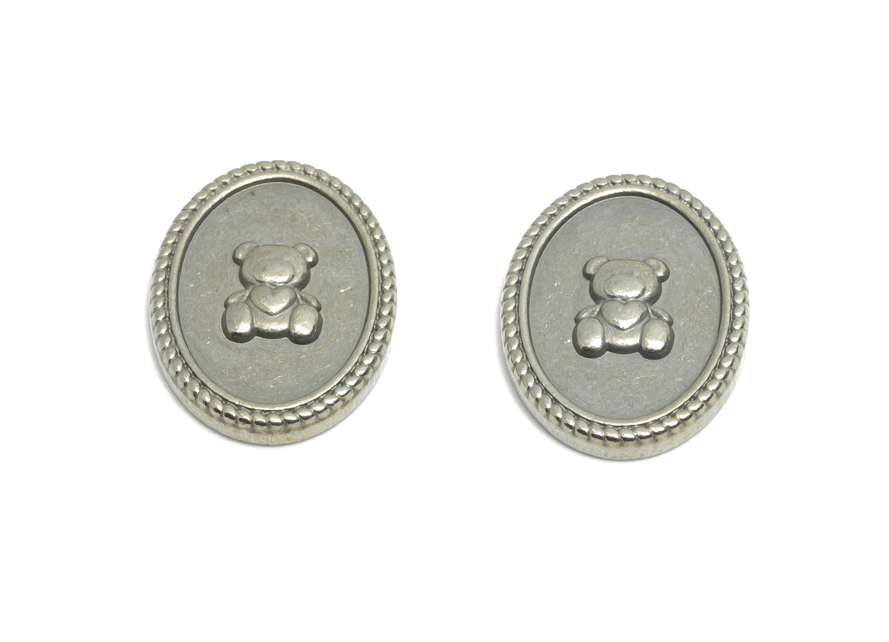 Stainless Steel Bear Charms - Oval Bear Motif Charms - Refined Children&#39;s Jewelry Charms - Silver Steel Bear Jewelry - 18x14x2.8mm - SS2088 - DOMEDBAZAAR