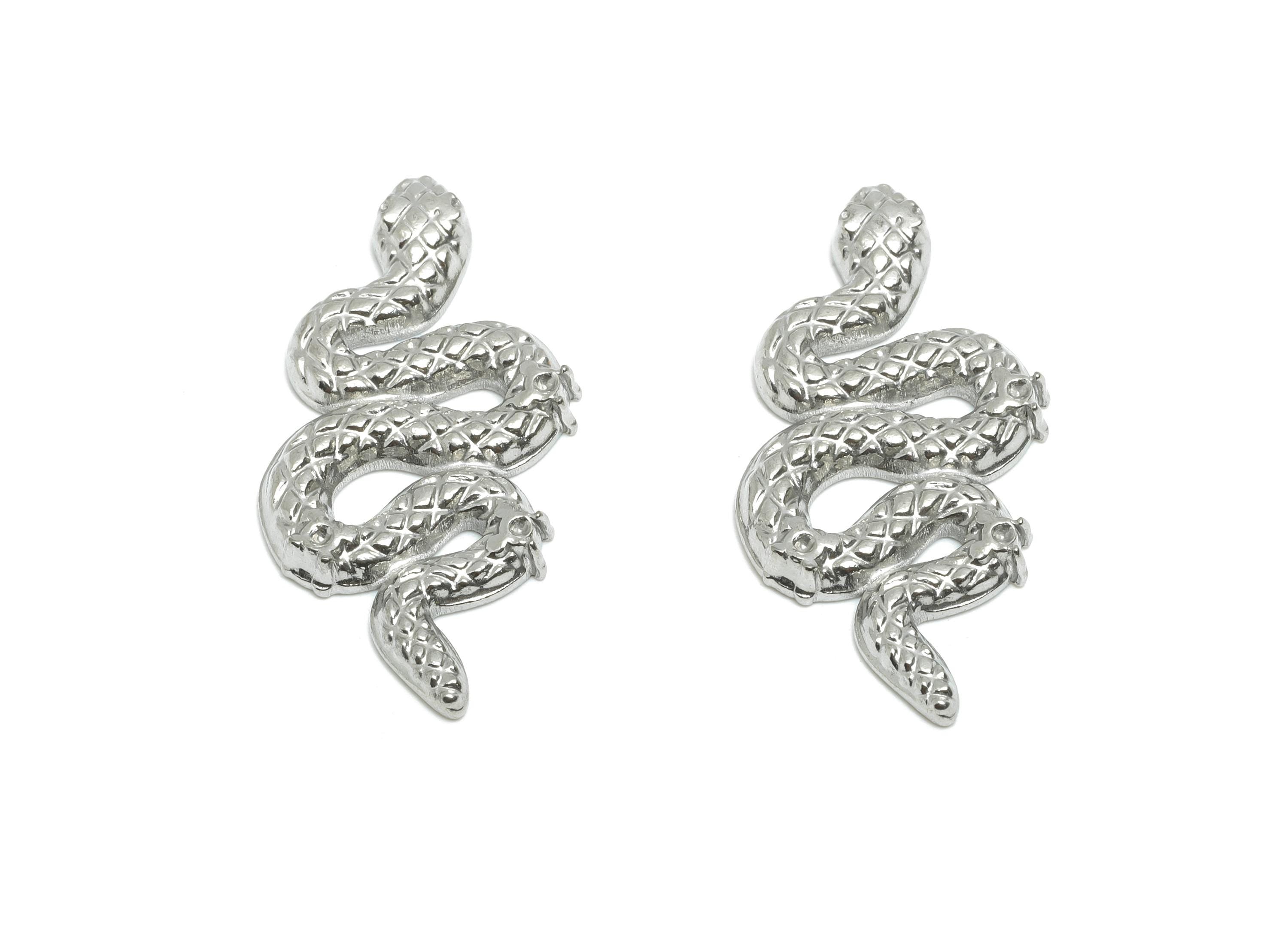 Stainless Steel Snake Charms - Textured Snake Motif Charm - Mystical Steel Snake Jewelry - Coiled Serpent Ornament - 31x14.87x2.5mm - SS2089 - DOMEDBAZAAR