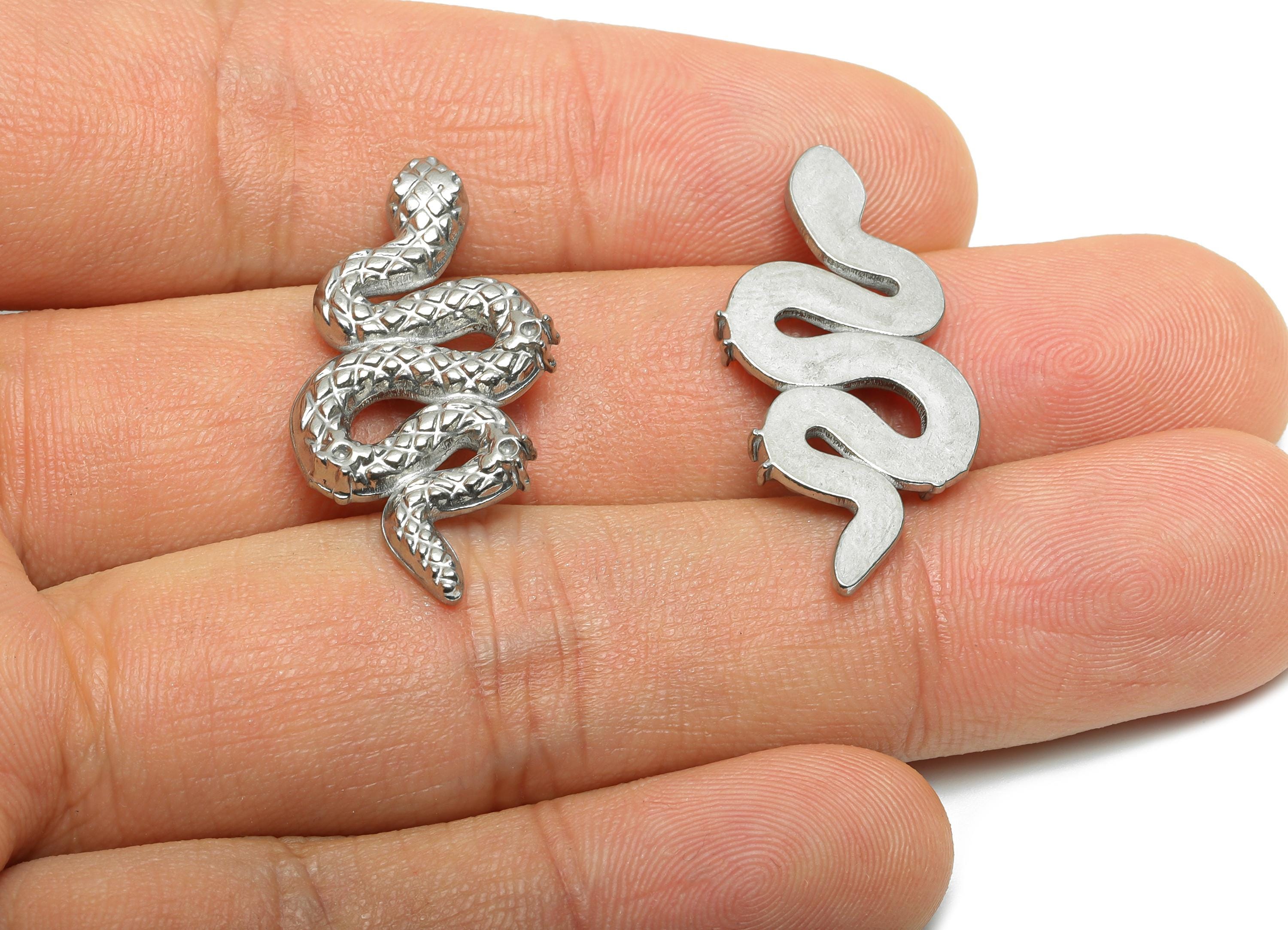Stainless Steel Snake Charms - Textured Snake Motif Charm - Mystical Steel Snake Jewelry - Coiled Serpent Ornament - 31x14.87x2.5mm - SS2089 - DOMEDBAZAAR