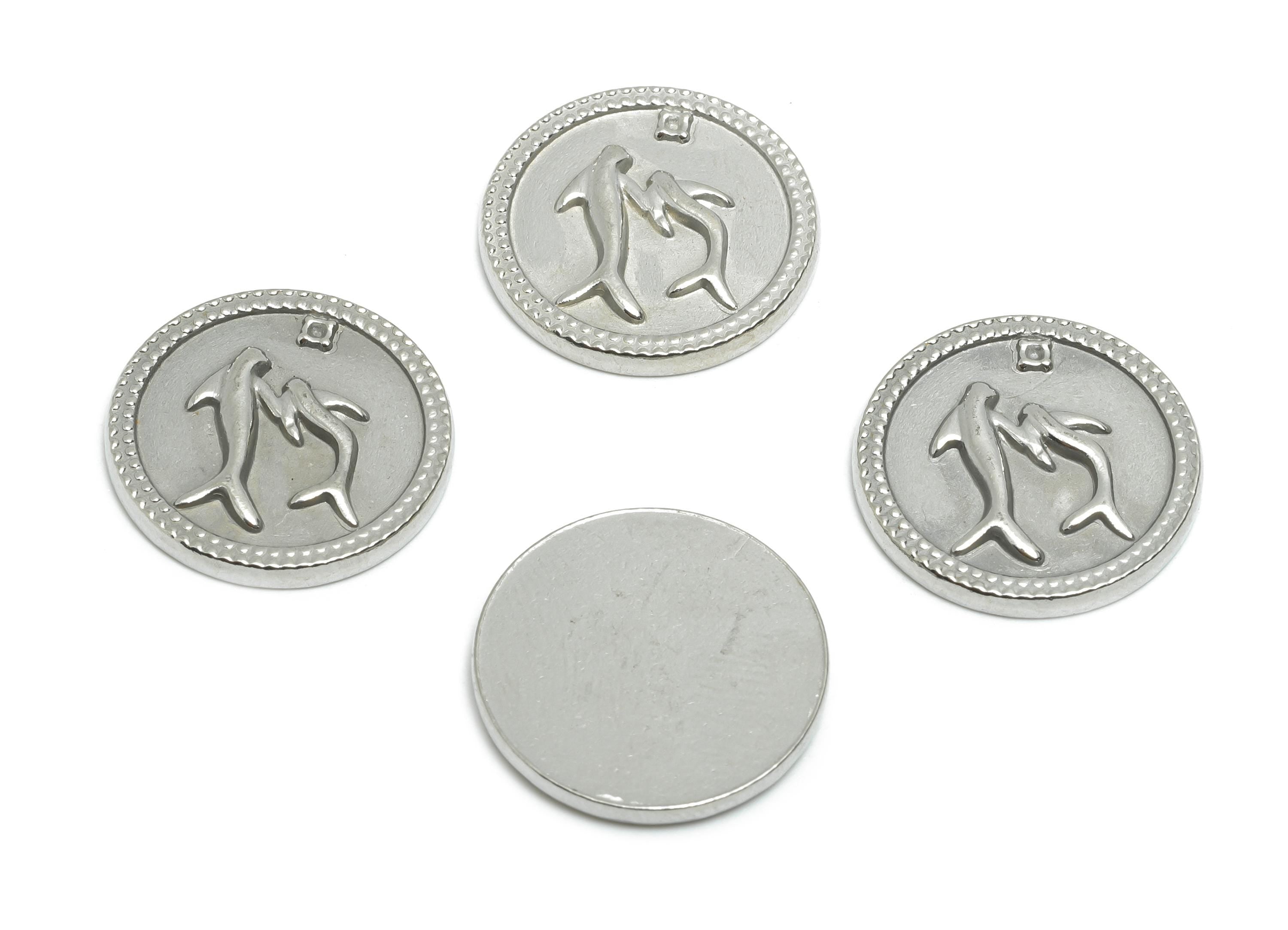 Stainless Steel Dolphin Charm - Round Steel Marine Life Coin Charm - Elegant Dolphin Charm - Stainless Steel Jewelry - 18x18x2mm - SS2078 - DOMEDBAZAAR