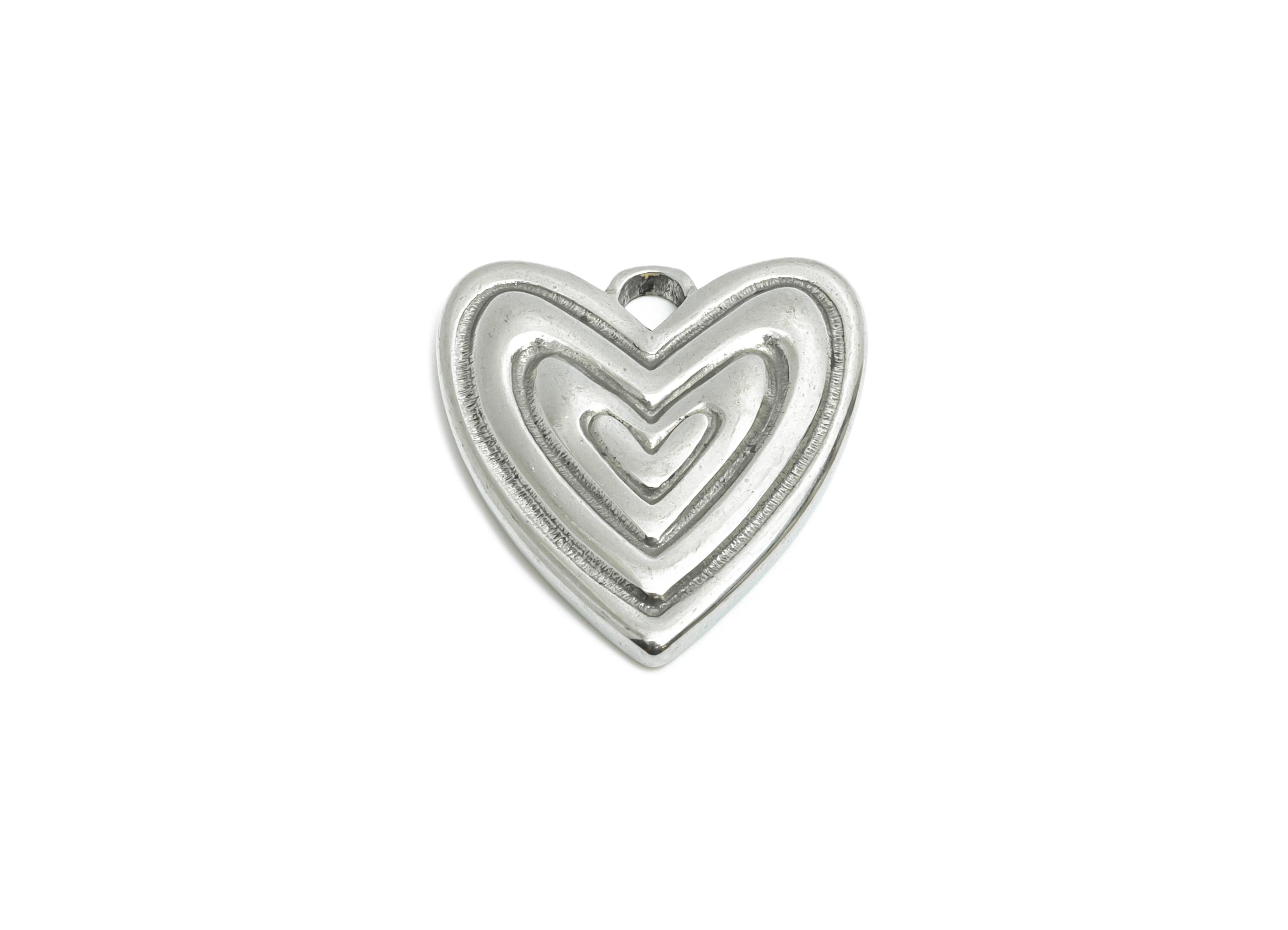 Stainless Steel Heart Charm - Layered Heart Charm - Minimalist Romantic Silver Color Pendant - Stainless Steel Jewelry - 18x17x2mm - SS2057 - DOMEDBAZAAR