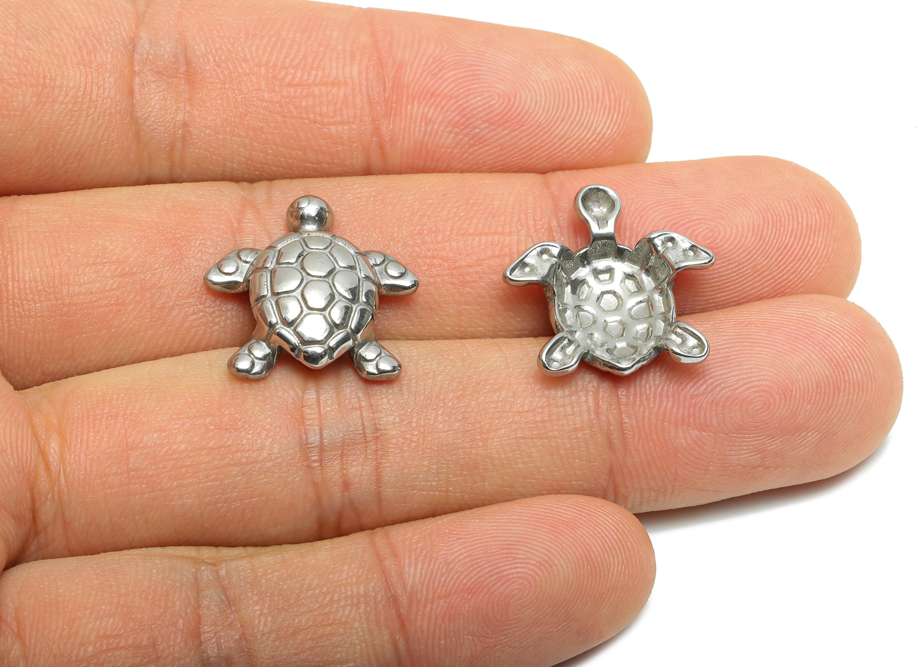 Stainless Steel Turtle Charms - Steel Textured Marine Charm - Minimalist Sea Life Jewelry Piece - Stainless Steel Jewelry - 19x18x4mm-SS2058 - DOMEDBAZAAR