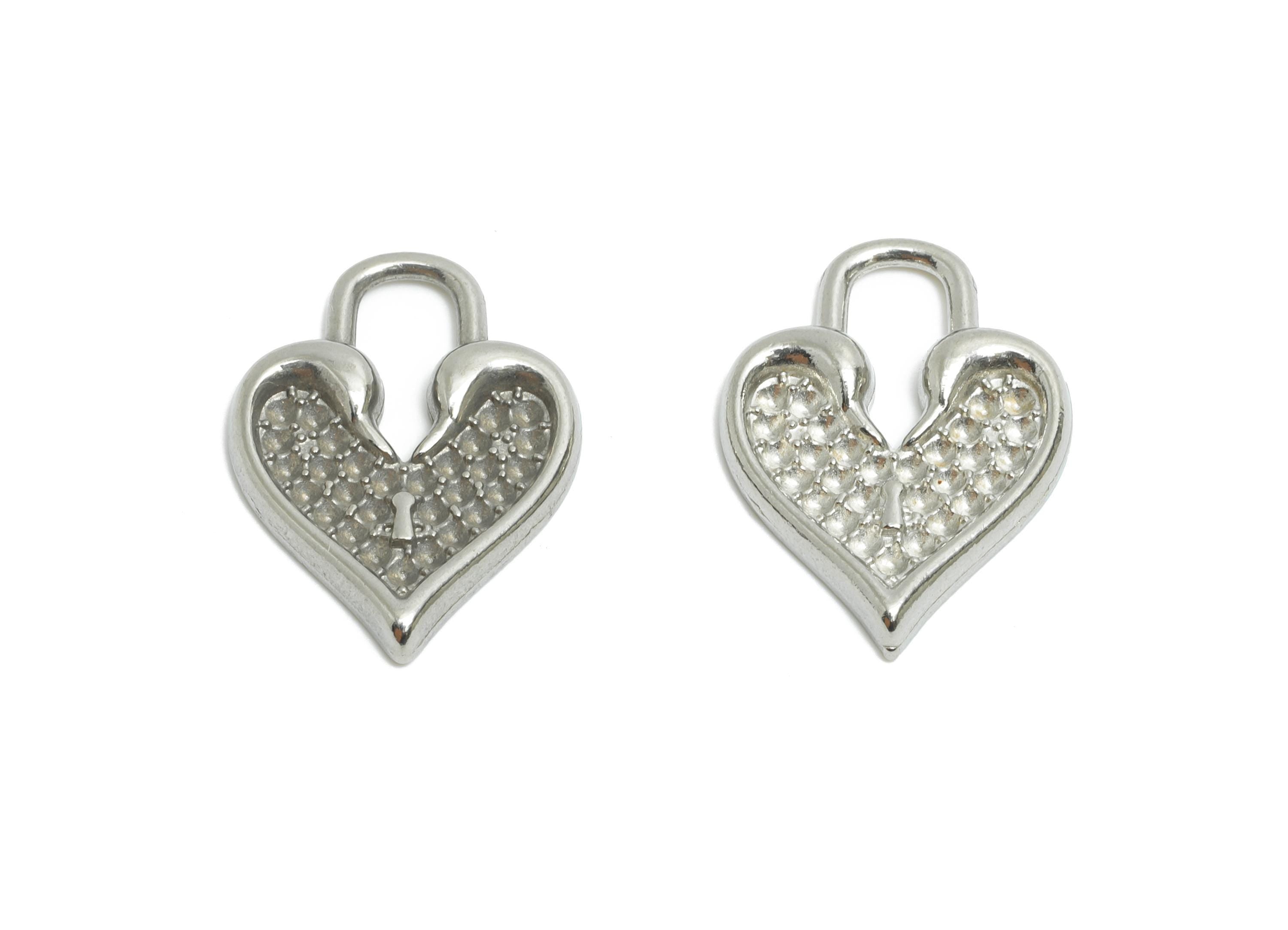 Stainless Steel Heart Charms - Hammered Heart Lock Pendant - Vintage Heart Lock Design - Symbolic Love Lock Jewelry - 18.8x14x2mm - SS2002 - DOMEDBAZAAR