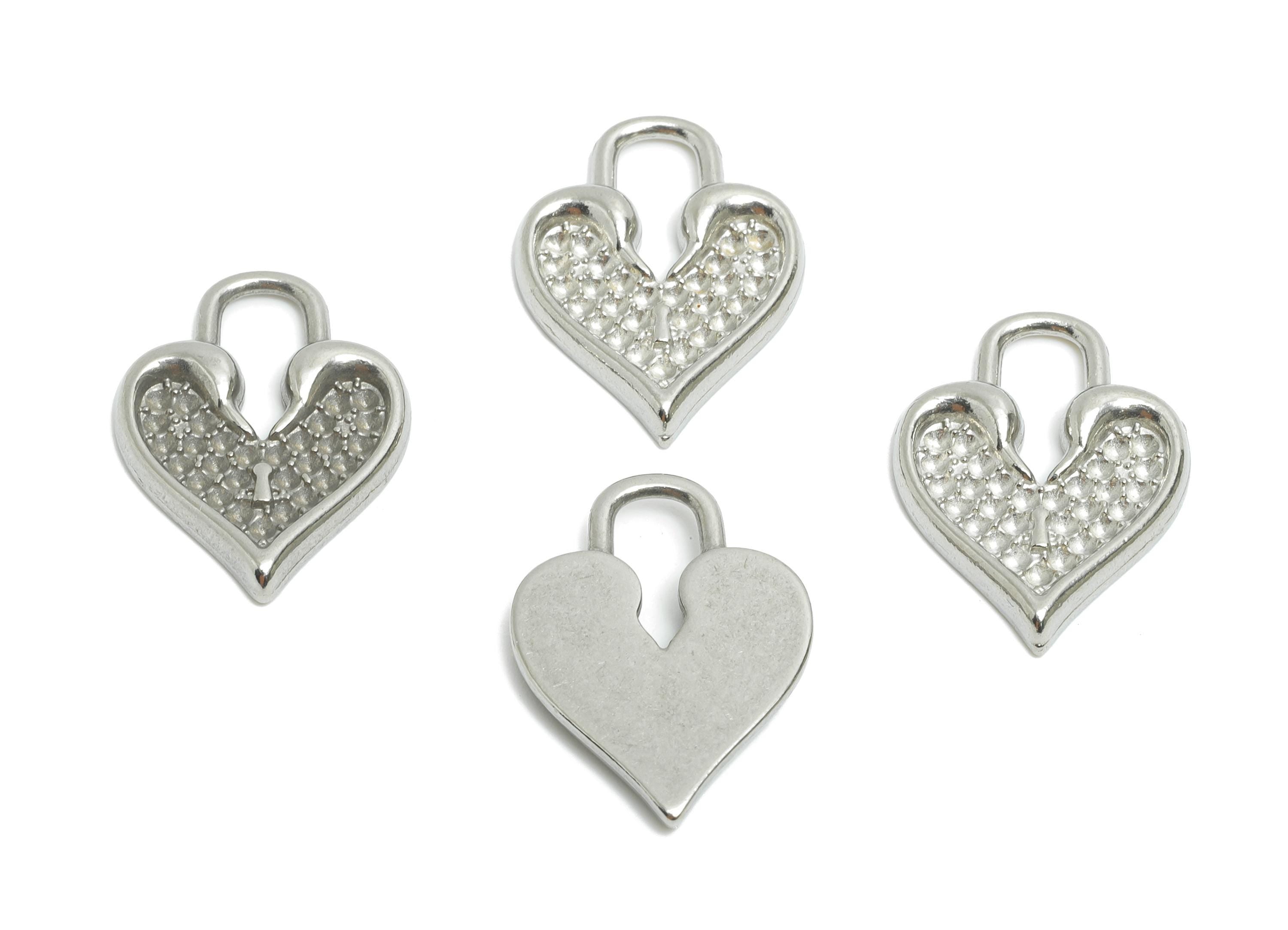 Stainless Steel Heart Charms - Hammered Heart Lock Pendant - Vintage Heart Lock Design - Symbolic Love Lock Jewelry - 18.8x14x2mm - SS2002 - DOMEDBAZAAR