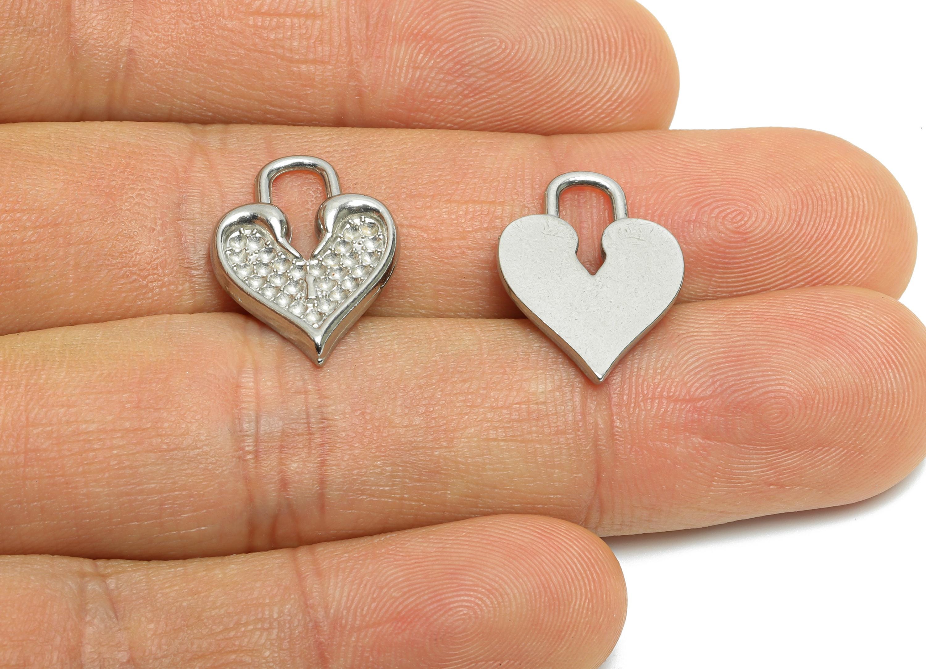 Stainless Steel Heart Charms - Hammered Heart Lock Pendant - Vintage Heart Lock Design - Symbolic Love Lock Jewelry - 18.8x14x2mm - SS2002 - DOMEDBAZAAR