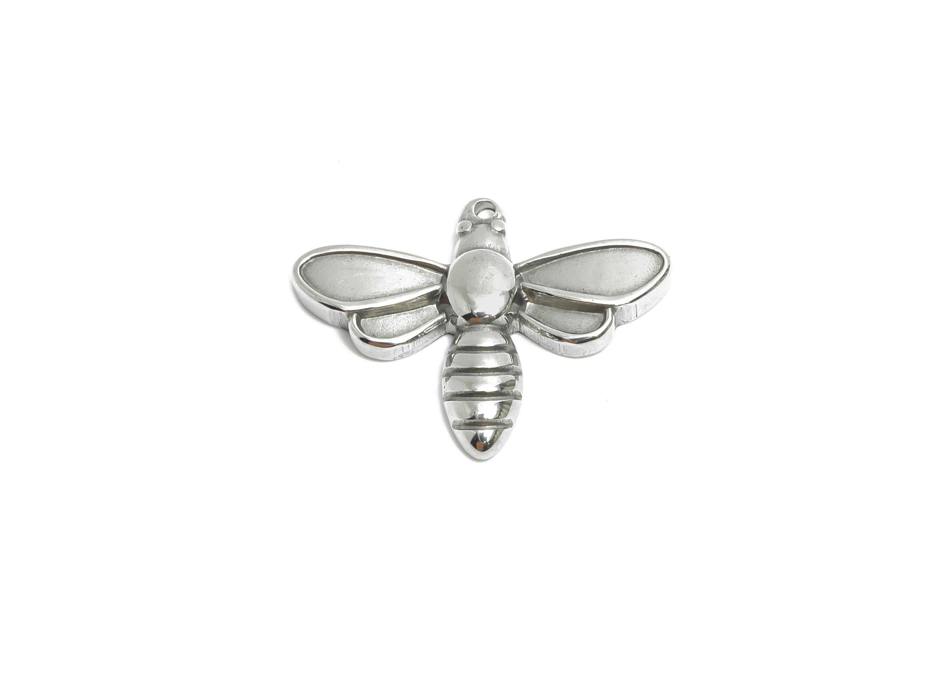 Stainless Steel Bee Charms - Modern Bee Insect Charms - Minimalist Silver Insect Pendant - Detailed Steel Jewelry - 16x20.6x2.75mm - SS1997 - DOMEDBAZAAR