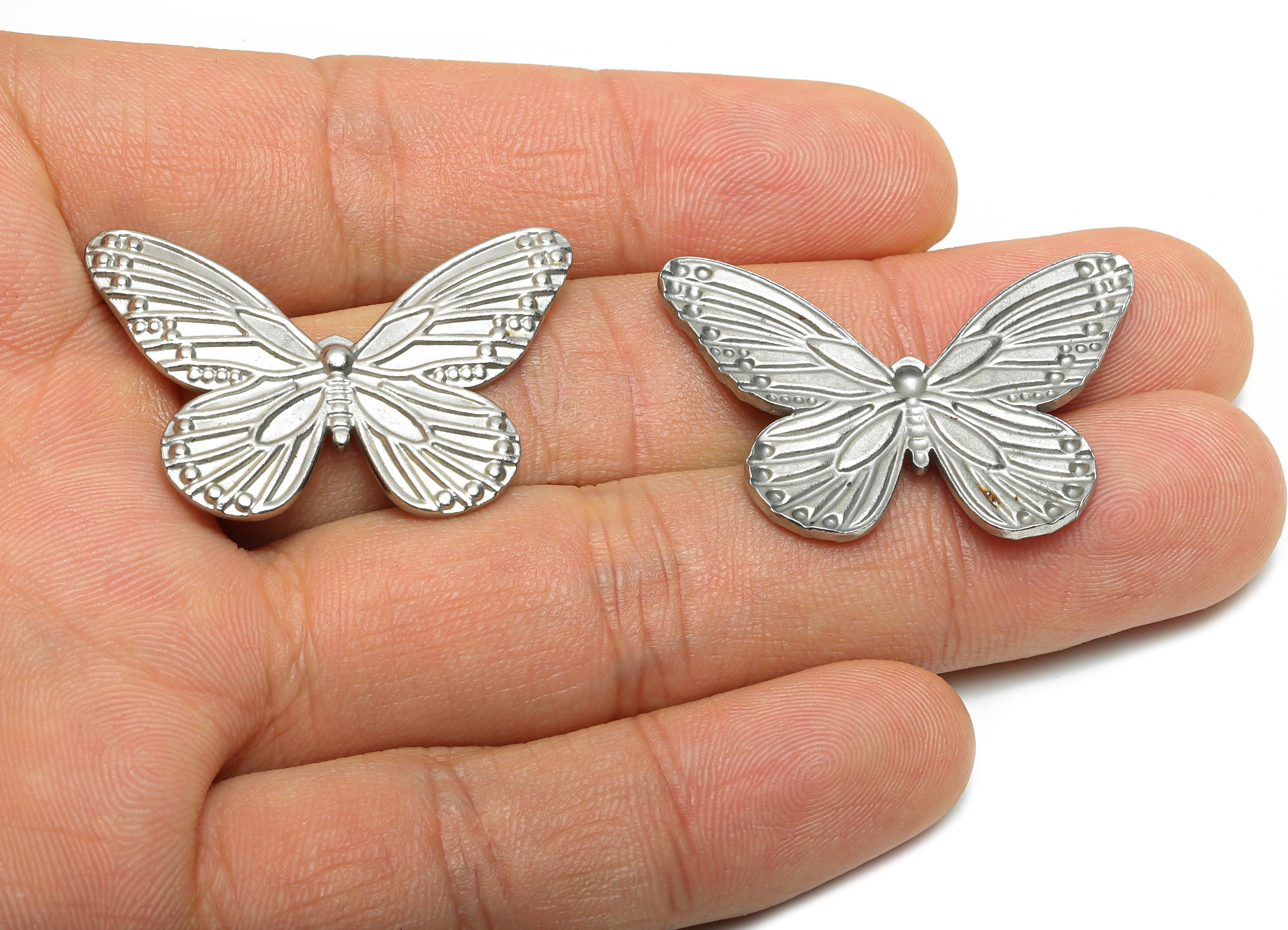 Stainless Steel Butterfly Charm - Steel Textured Butterfly Charm - Delicate Butterfly Ornament - Stainless Steel Jewelry - 35x23x1mm -SS2060 - DOMEDBAZAAR