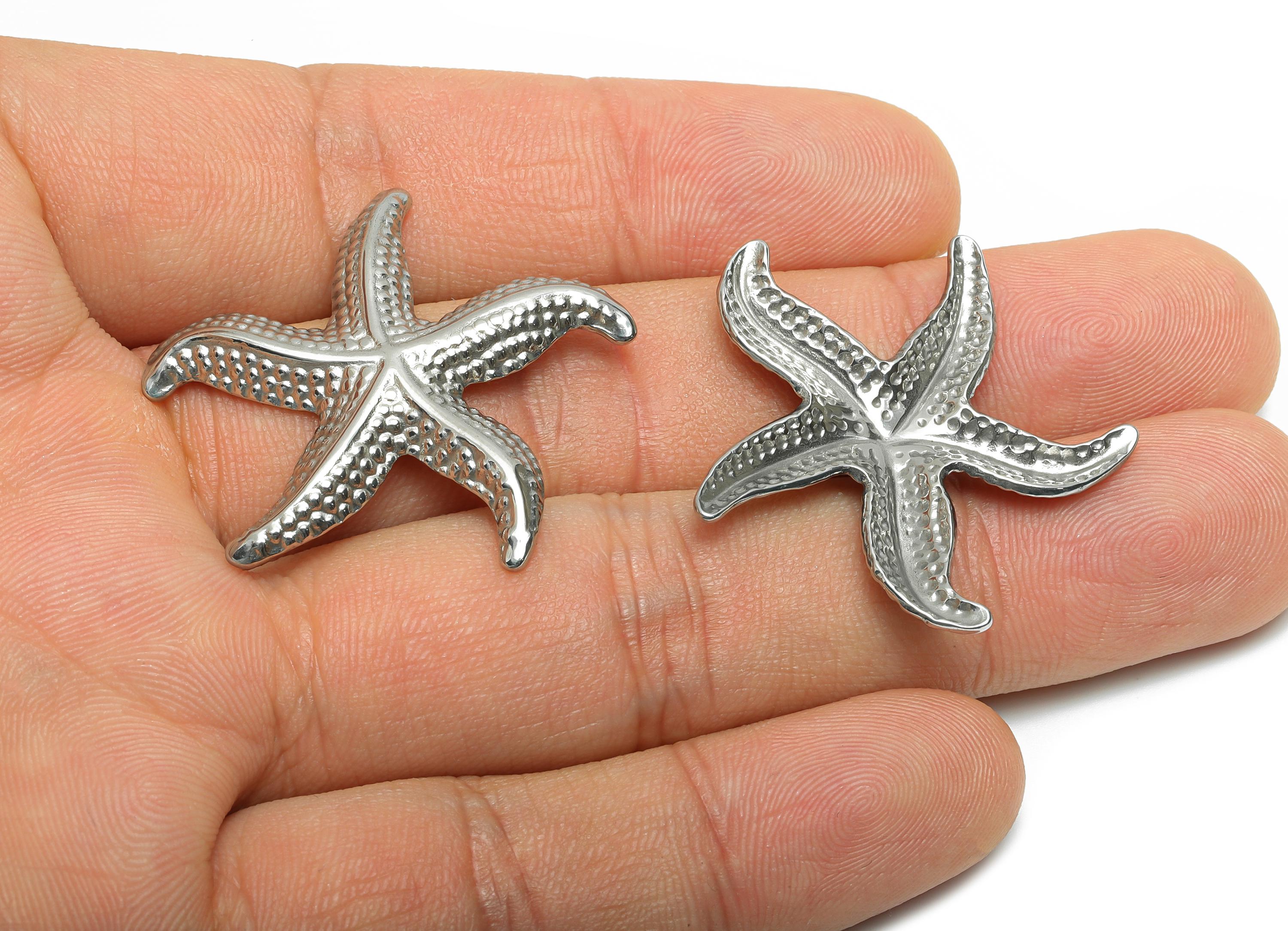 Stainless Steel Starfish Charms - Silver Textured Marine Charms - Minimalist Starfish Jewelry - Steel Accessory - 33.35x33.5x2.57mm - SS2097 - DOMEDBAZAAR