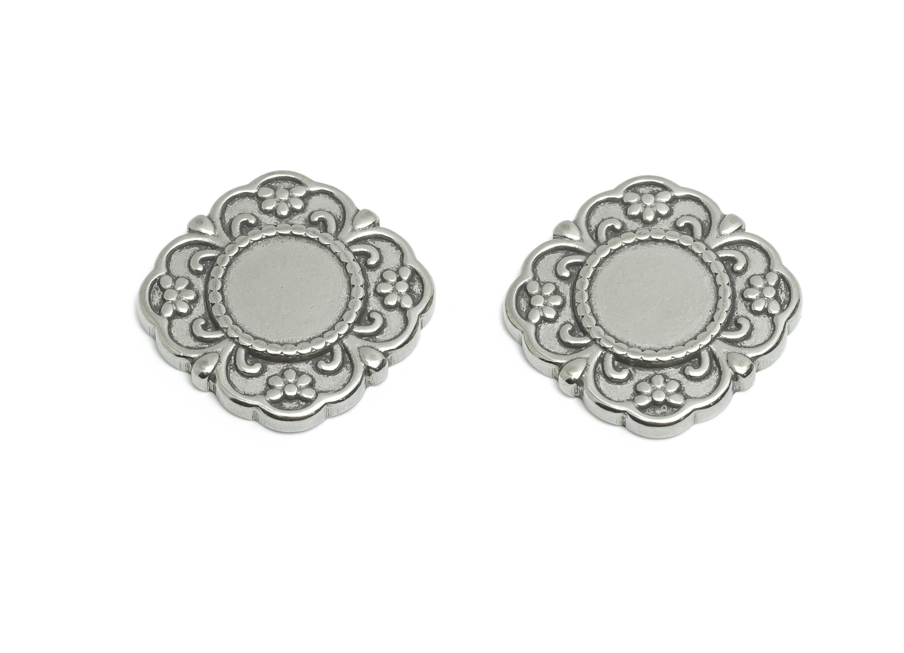 Stainless Steel Floral Charms - Vintage Silver Steel Flower Charms - Decorative Floral Jewelry - Steel Finding - 16.95x16.95x2.13mm - SS2082 - DOMEDBAZAAR