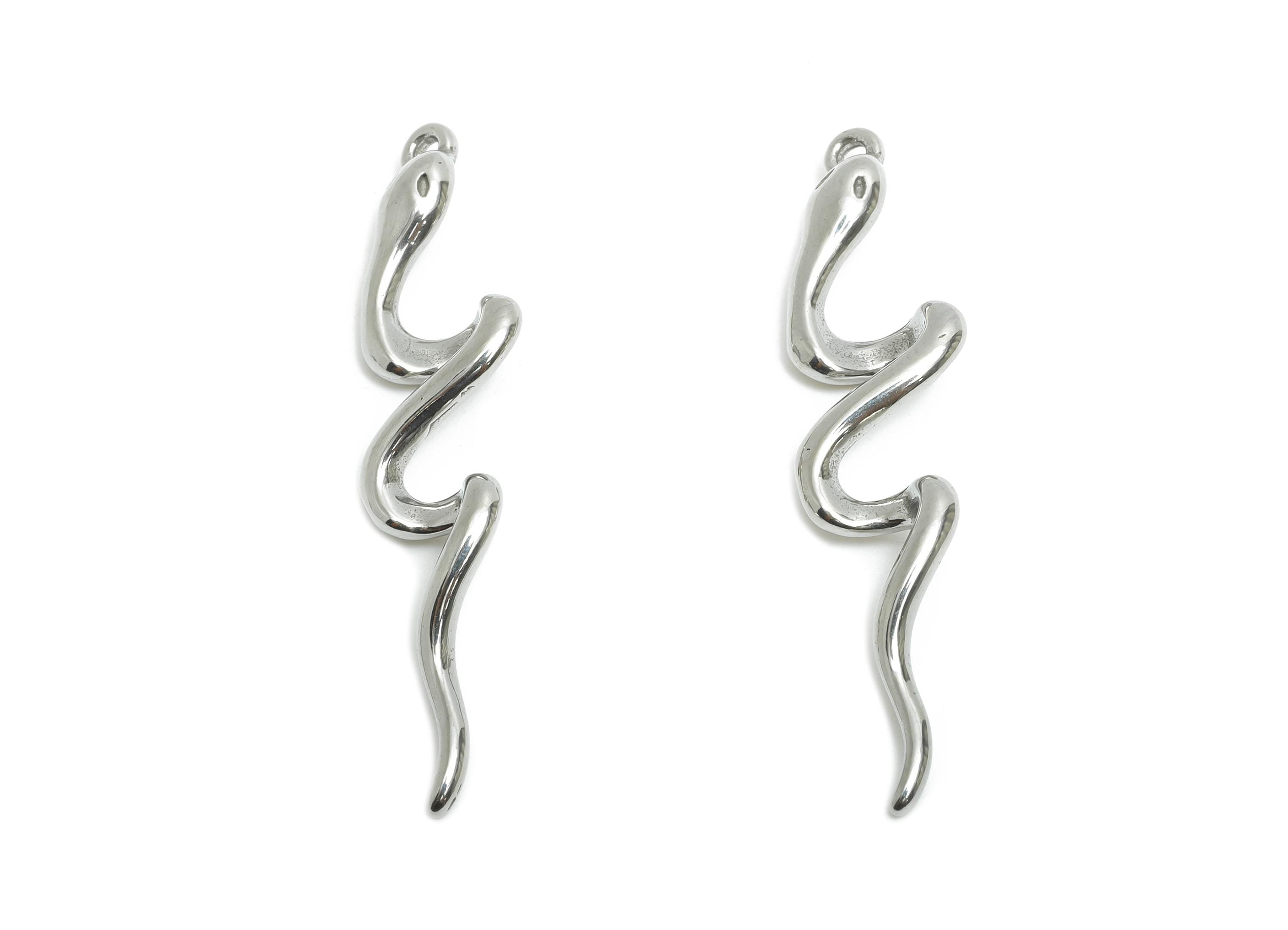 Stainless Steel Snake Charm - Steel Sleek Curved Snake Pendant - Fluid Snake Necklace Charm - Stainless Steel Jewelry - 40x9x4.91mm - SS2054 - DOMEDBAZAAR