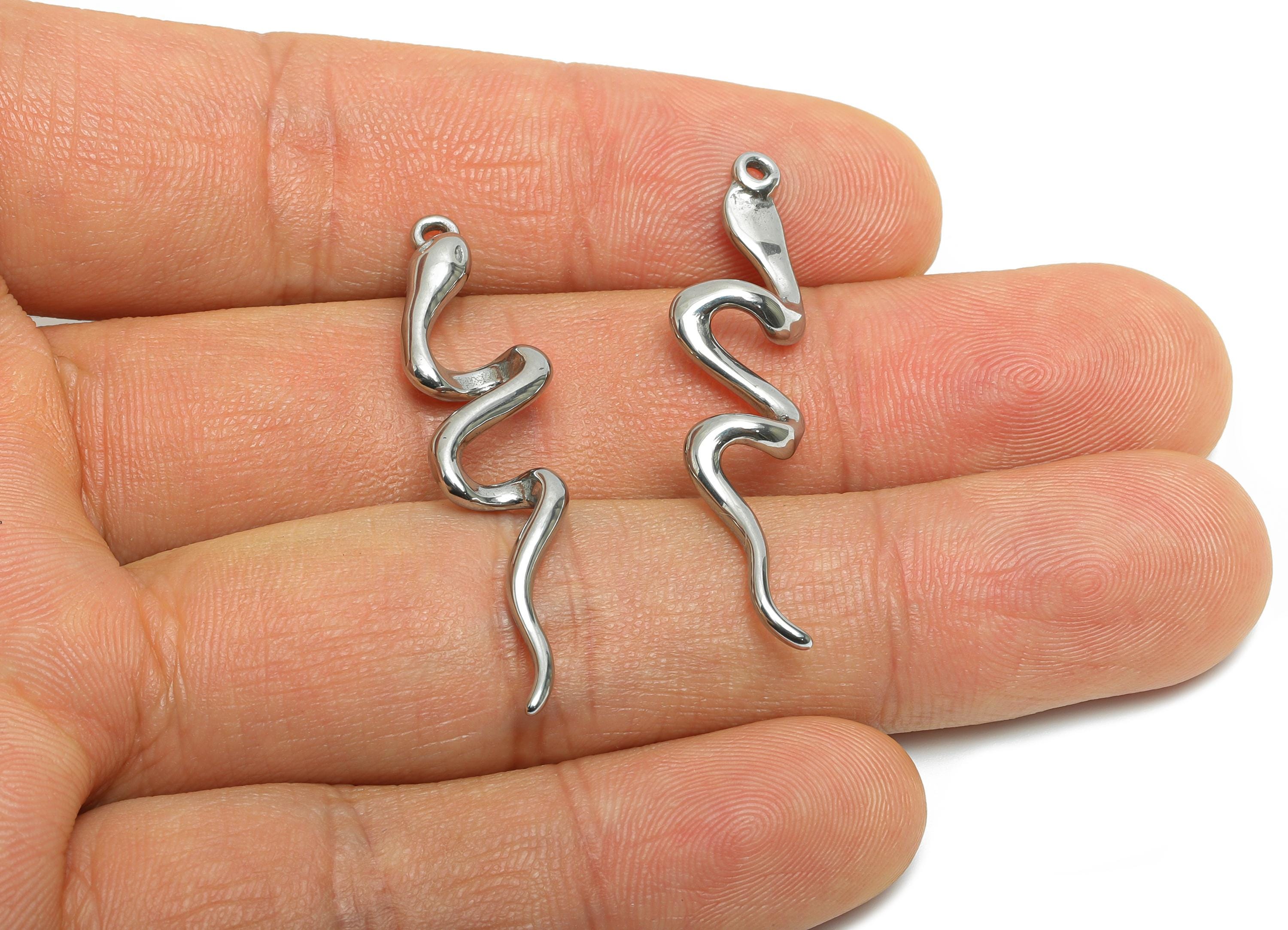 Stainless Steel Snake Charm - Steel Sleek Curved Snake Pendant - Fluid Snake Necklace Charm - Stainless Steel Jewelry - 40x9x4.91mm - SS2054 - DOMEDBAZAAR