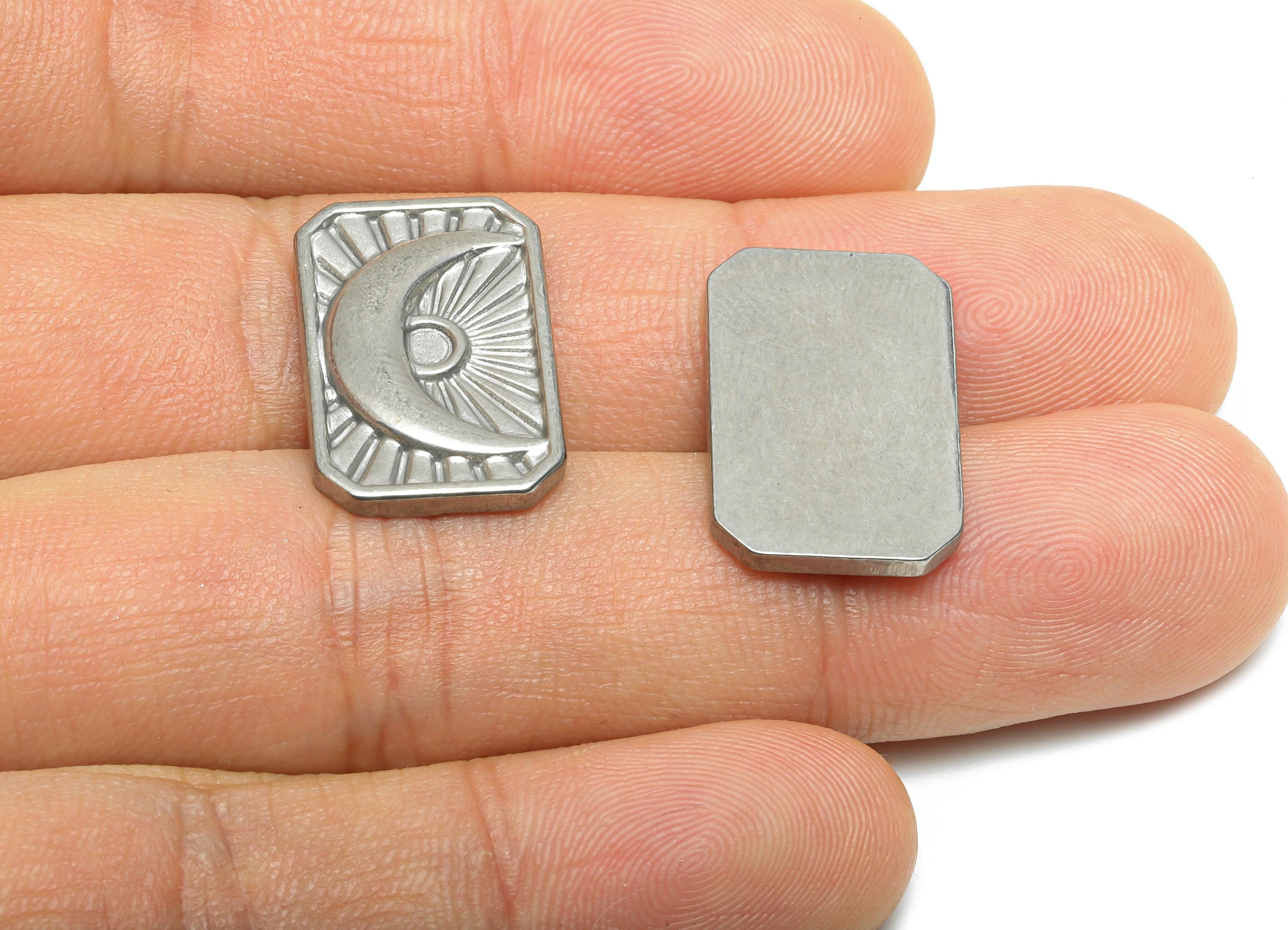 Stainless Steel Rectangle Charms - Mystical Celestial Crescent Charms - Cosmic Jewelry Making - Steel Findings - 20.78x13.64x2.4mm - SS2083 - DOMEDBAZAAR